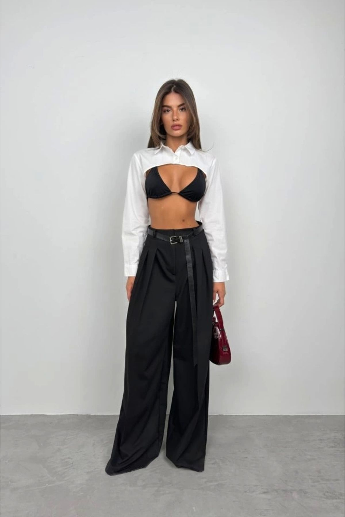 nedo7 Oval Kesim Crop Gömlek
