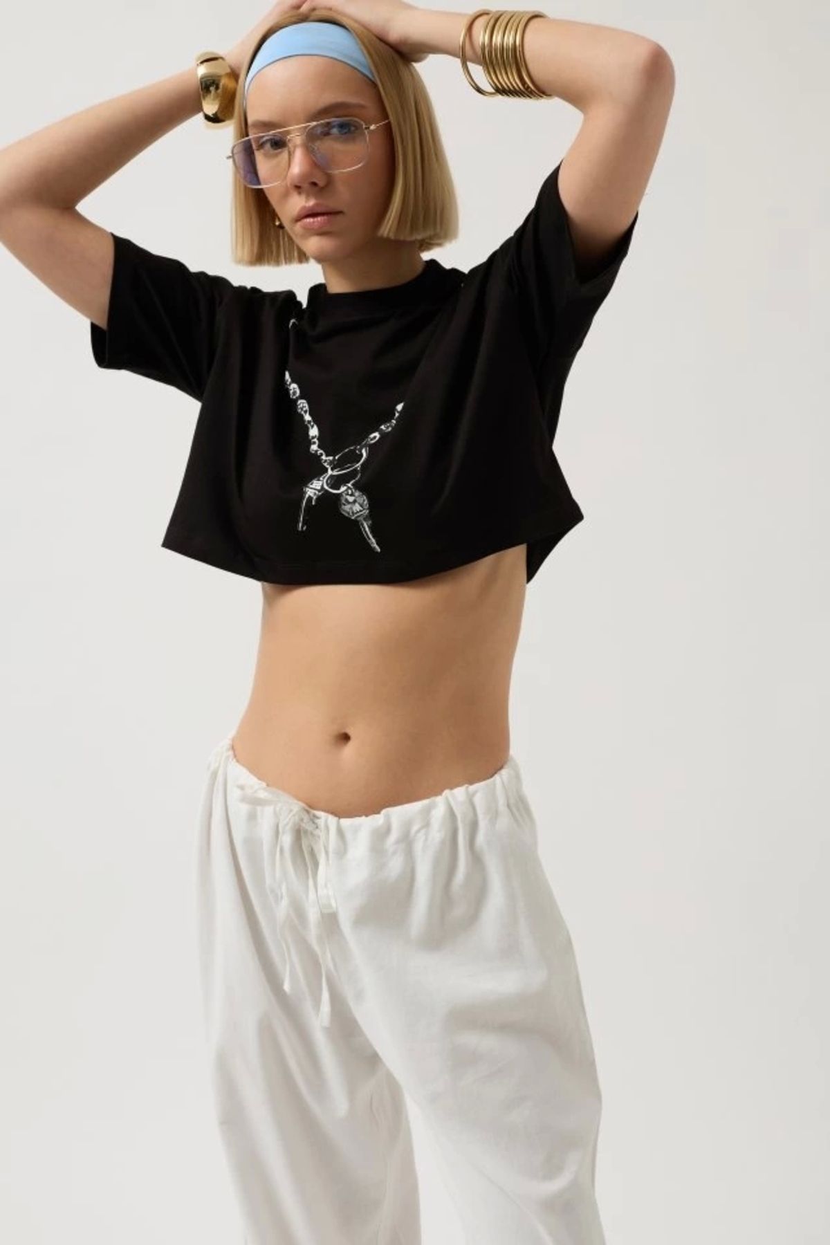 nedo7 Baskılı Crop T-Shirt