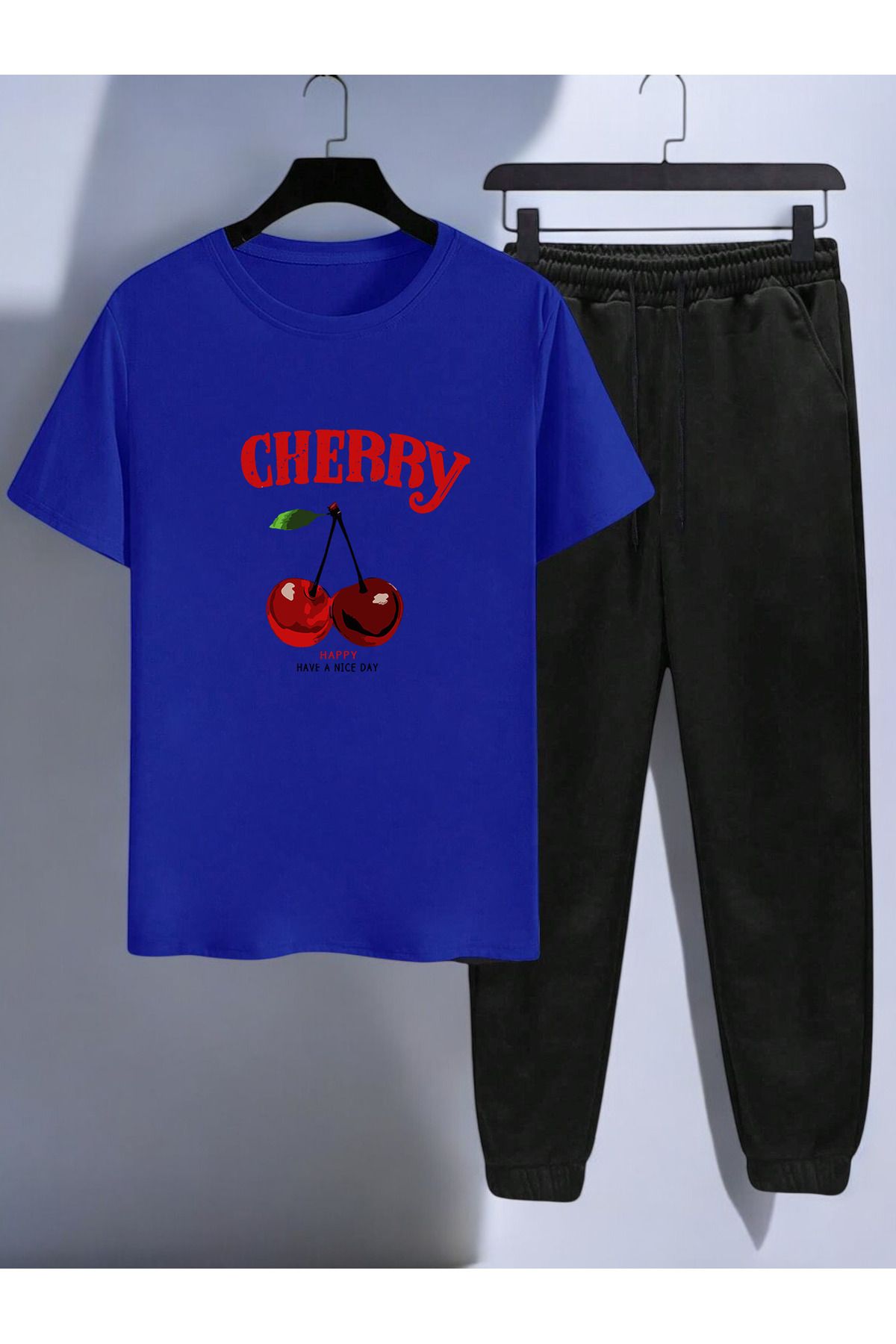 uyguntarz Unisex Happy Cherry Tasarım Basklı Tshirt Eşofman Takımı
