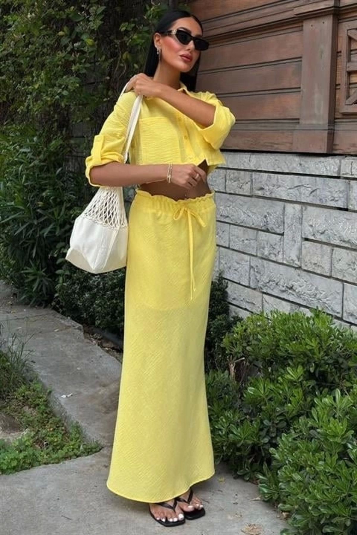 Butik Crop Gömlekli Ve Eteği Büzgülü Tasarım Takım 10201