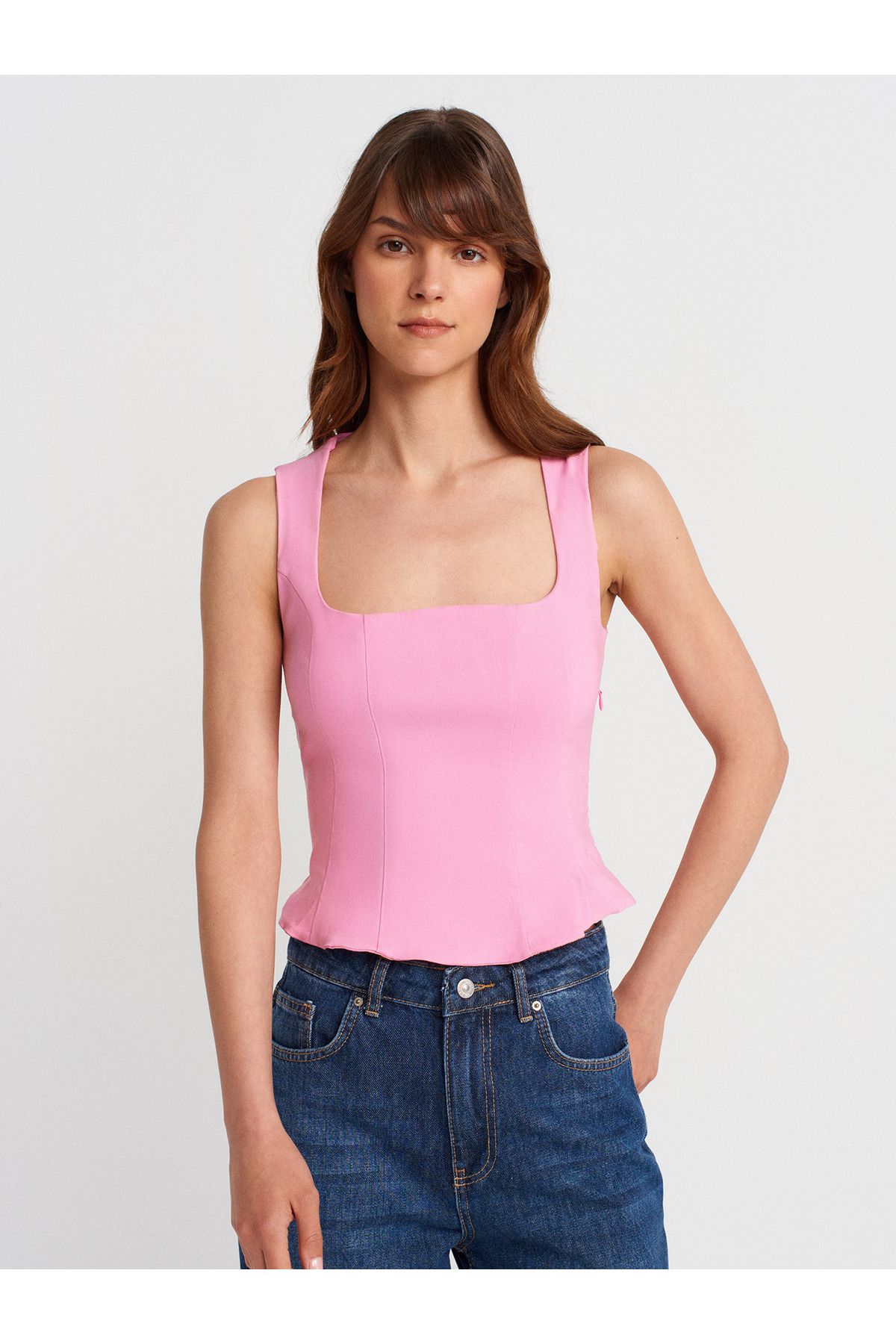 Dilvin 50860 Peplum Korse Top-Pembe