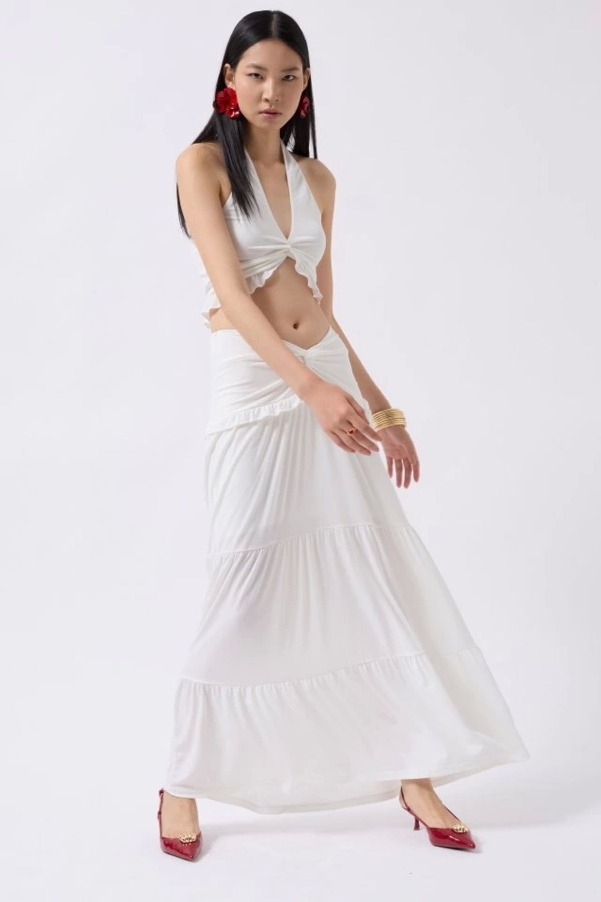 Butik Düğüm Detay Fırfırlı Crop