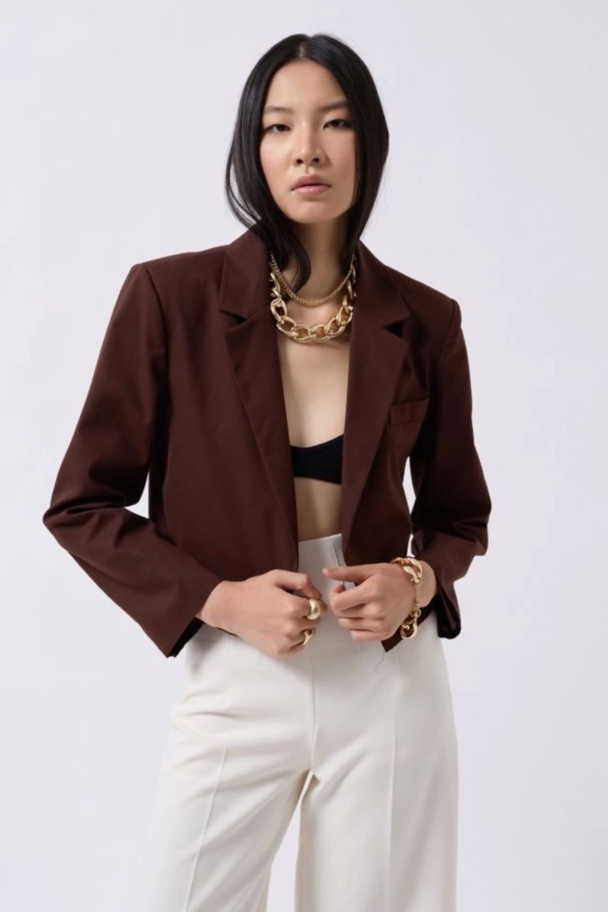 Butik Crop Keten Blazer Ceket