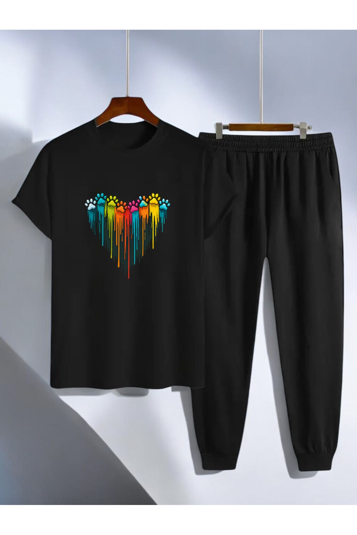 uyguntarz Unisex Pati Kalp Tasarım Basklı Tshirt Eşofman Takımı