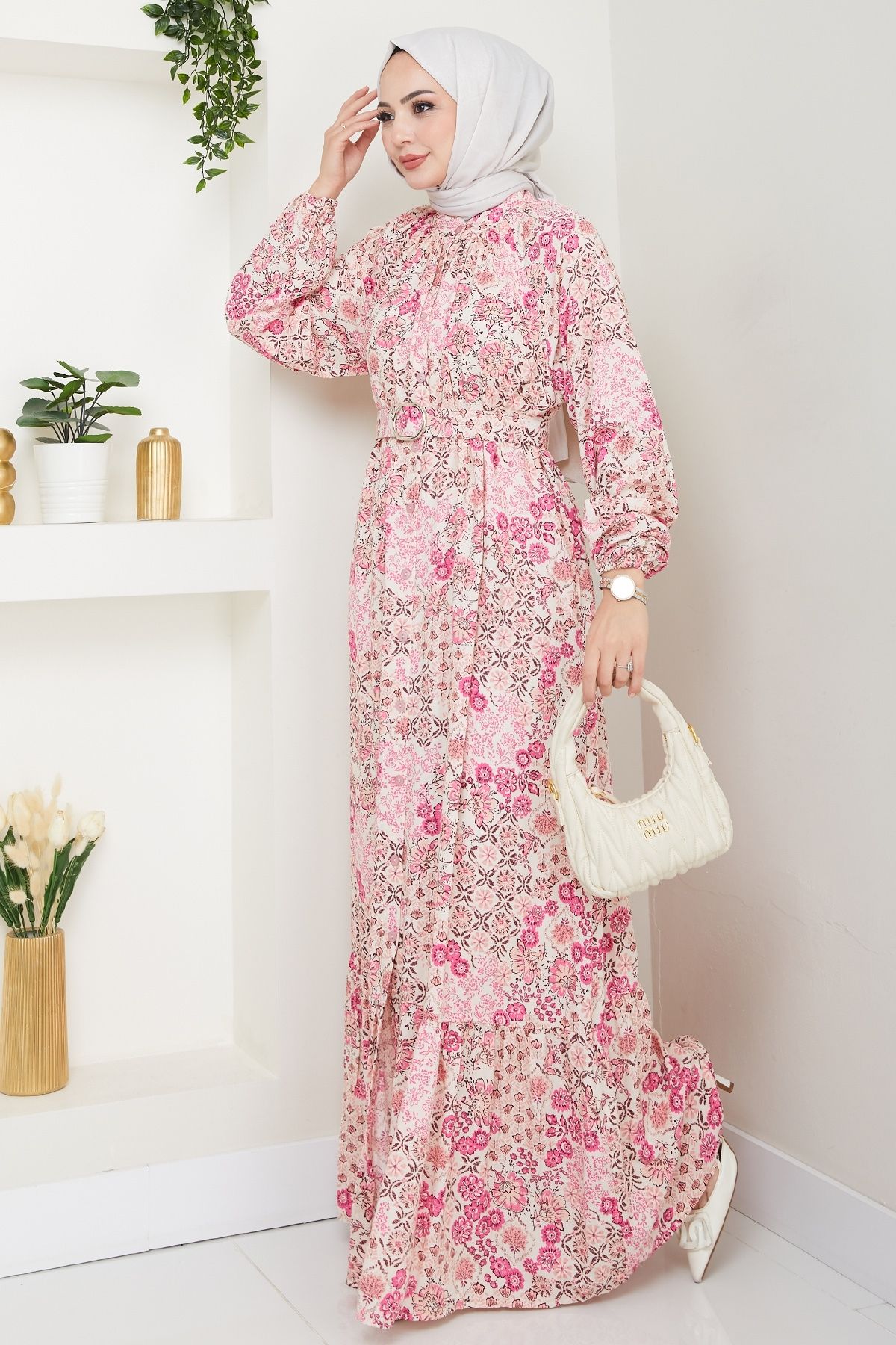 InStyle-Rochie din viscoză roz cu flori de azalea 3