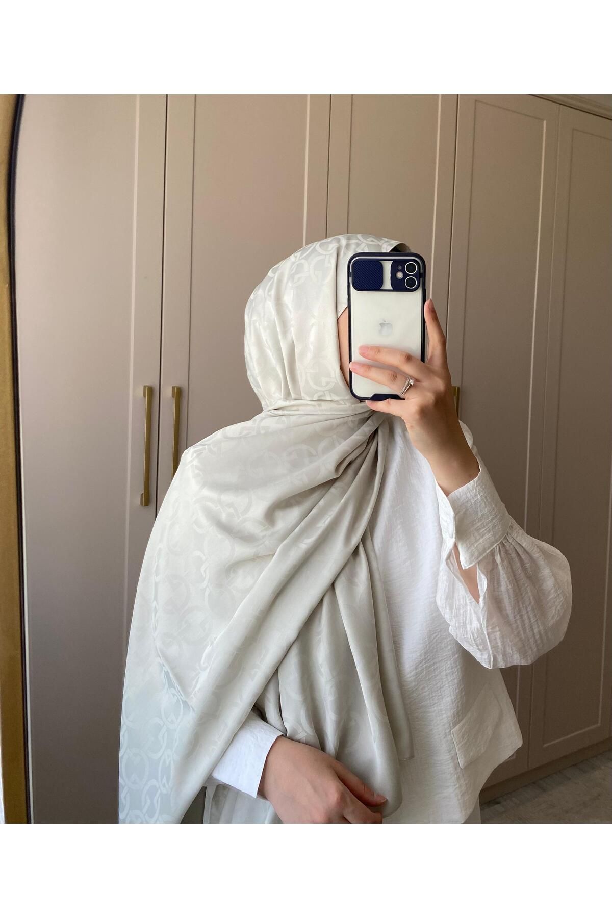 NUESSA Geometrik Desenli Jakar Krem Şal