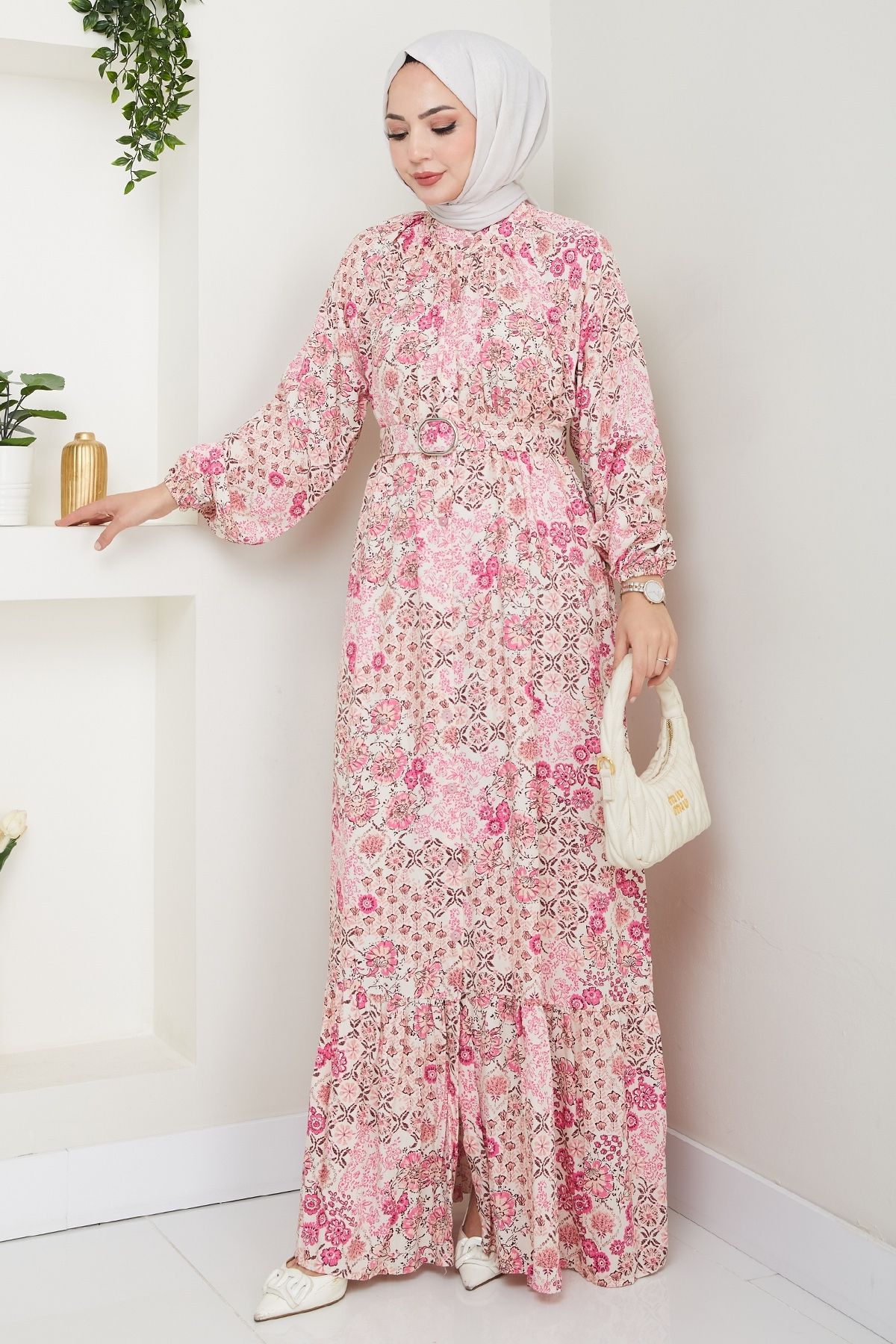 InStyle-Rochie din viscoză roz cu flori de azalea 2