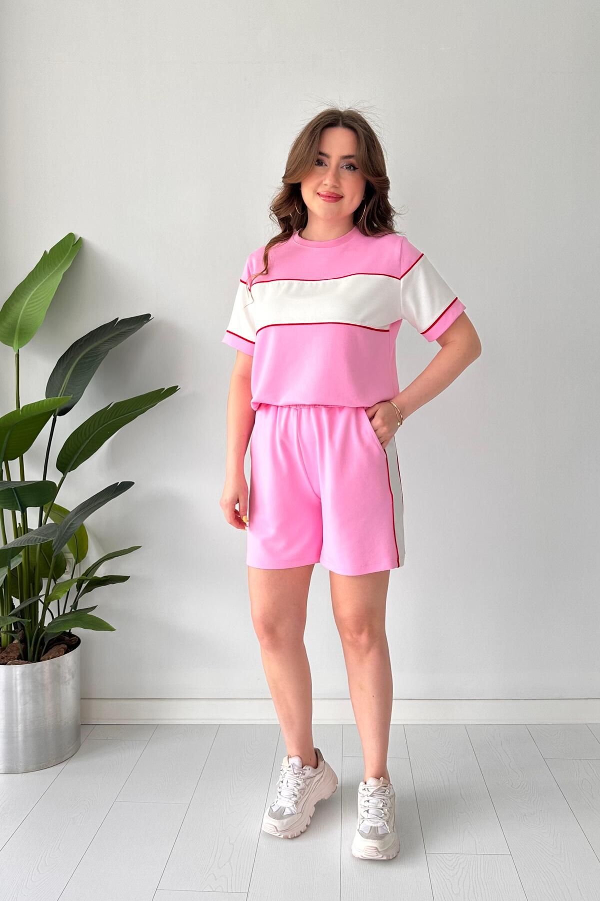 MaziButik Şortlu Orta Biyeli Takım Pembe