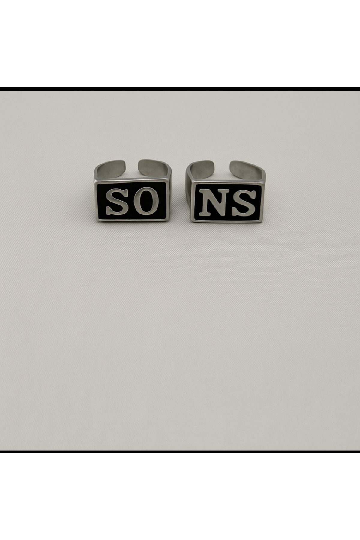 facnspt “S.O.N.S” Yazılı Vintage Ayarlanabilir Yüzük Seti (2’li)