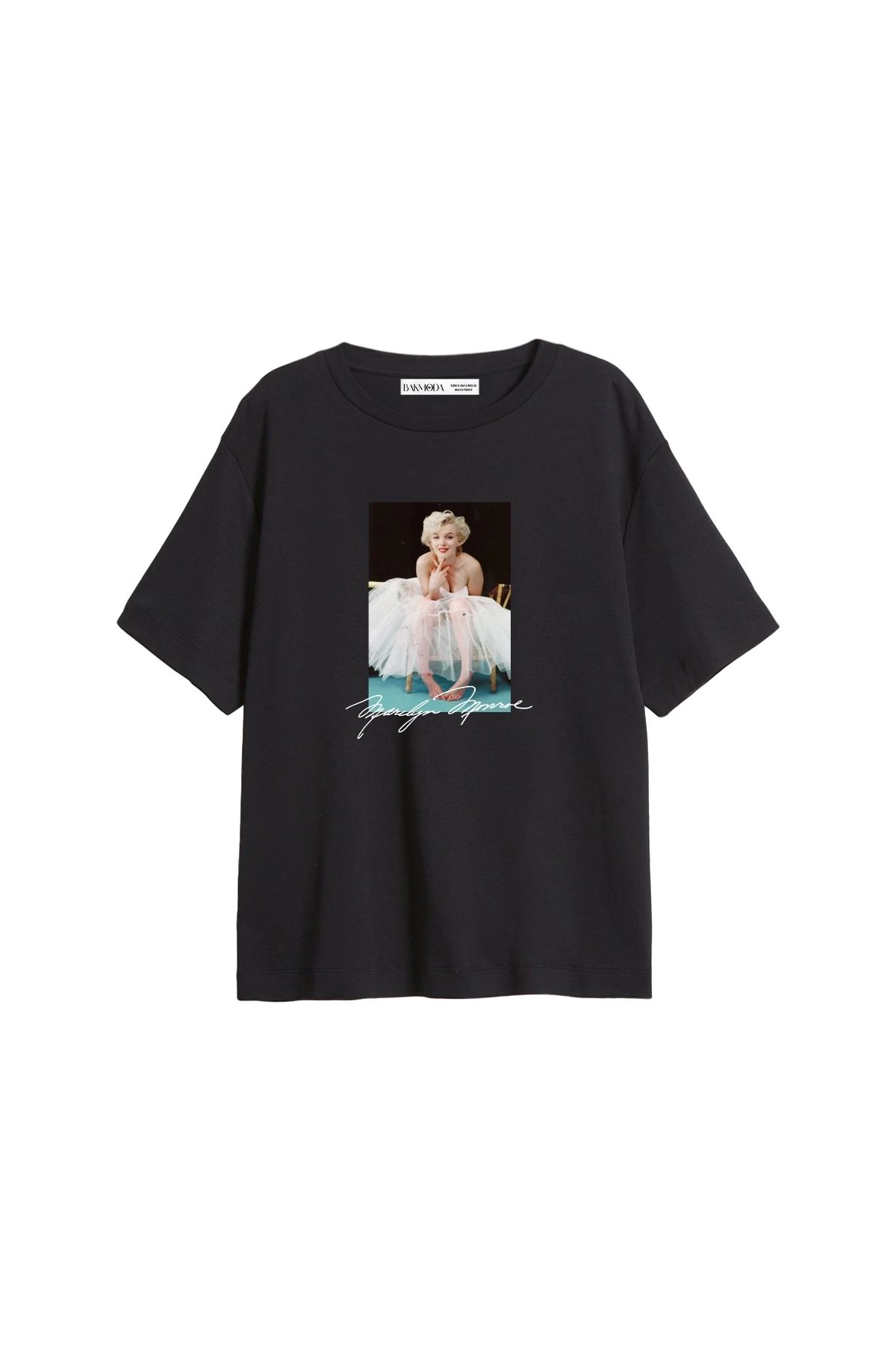 CİNEMA MODA Marilyn Monroe's Beauty Baskılı Relaxed Fit Siyah Kadın Tshirt