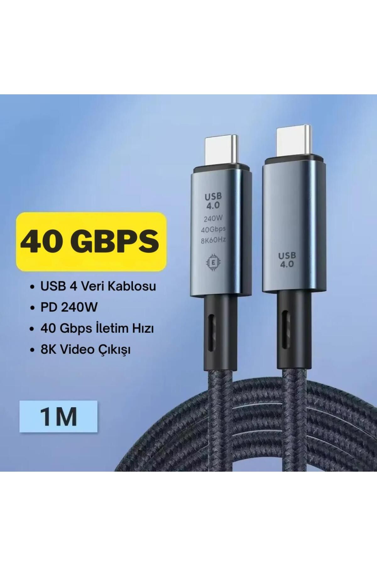 coofbe 1Mt USB 4.0 240W Type-C Şarj Kablosu 40Gbps Veri Aktarım Type-C 8K 60HZ Görüntü Aktarım Kablo