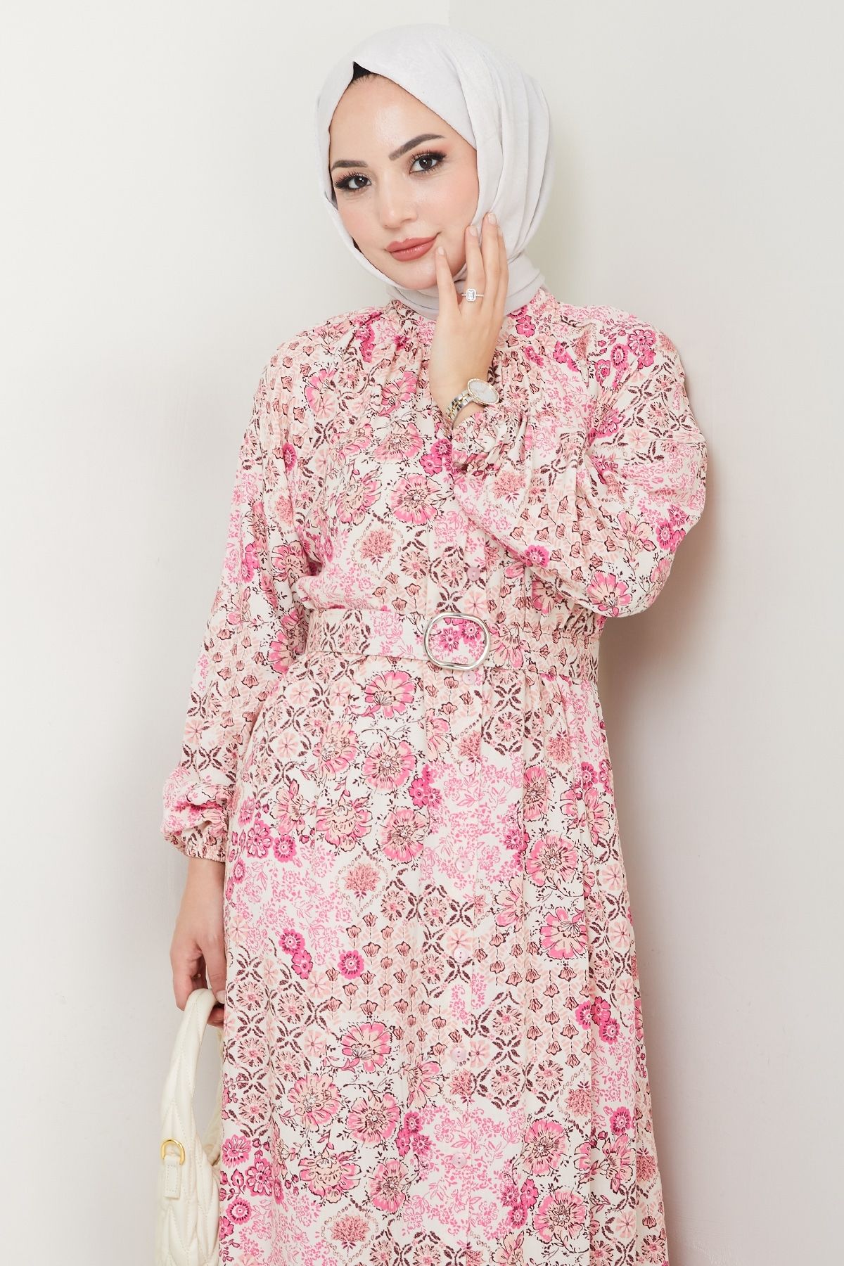 InStyle-Rochie din viscoză roz cu flori de azalea 4