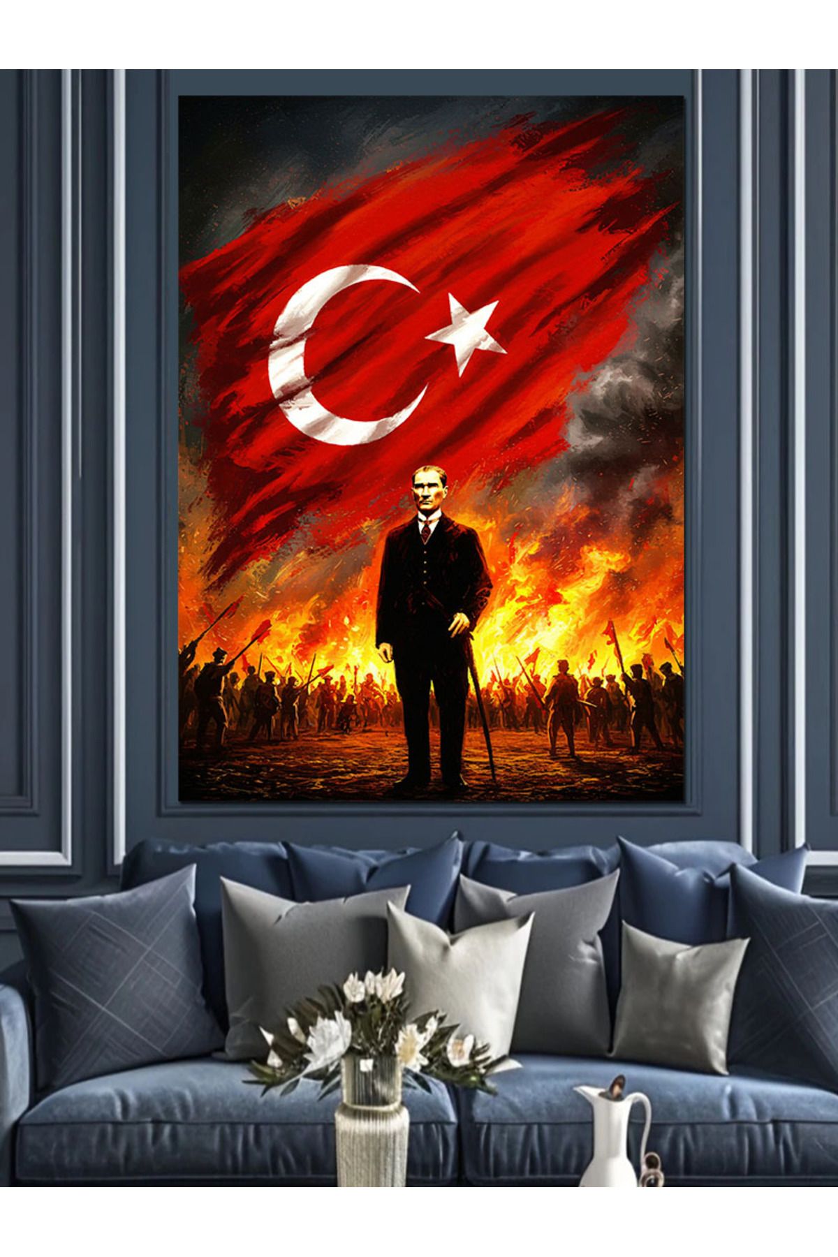 Tablomega Mustafa Kemal Atatürk Ve Bayrak Dekoratif Kanvas - Mdf Ahşap Tablo