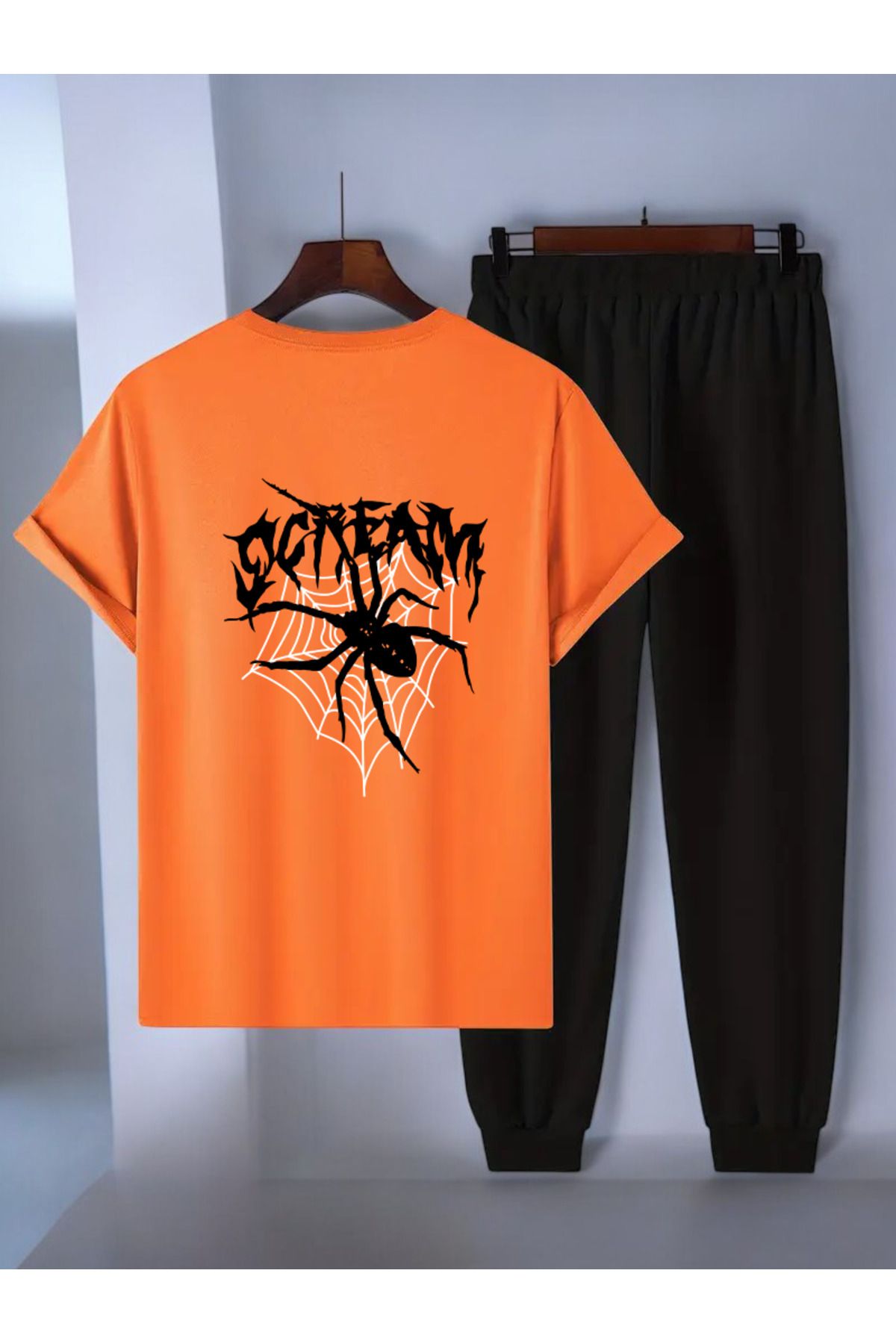 uyguntarz Unisex Scream Siyah Tasarım Basklı Tshirt Eşofman Takımı