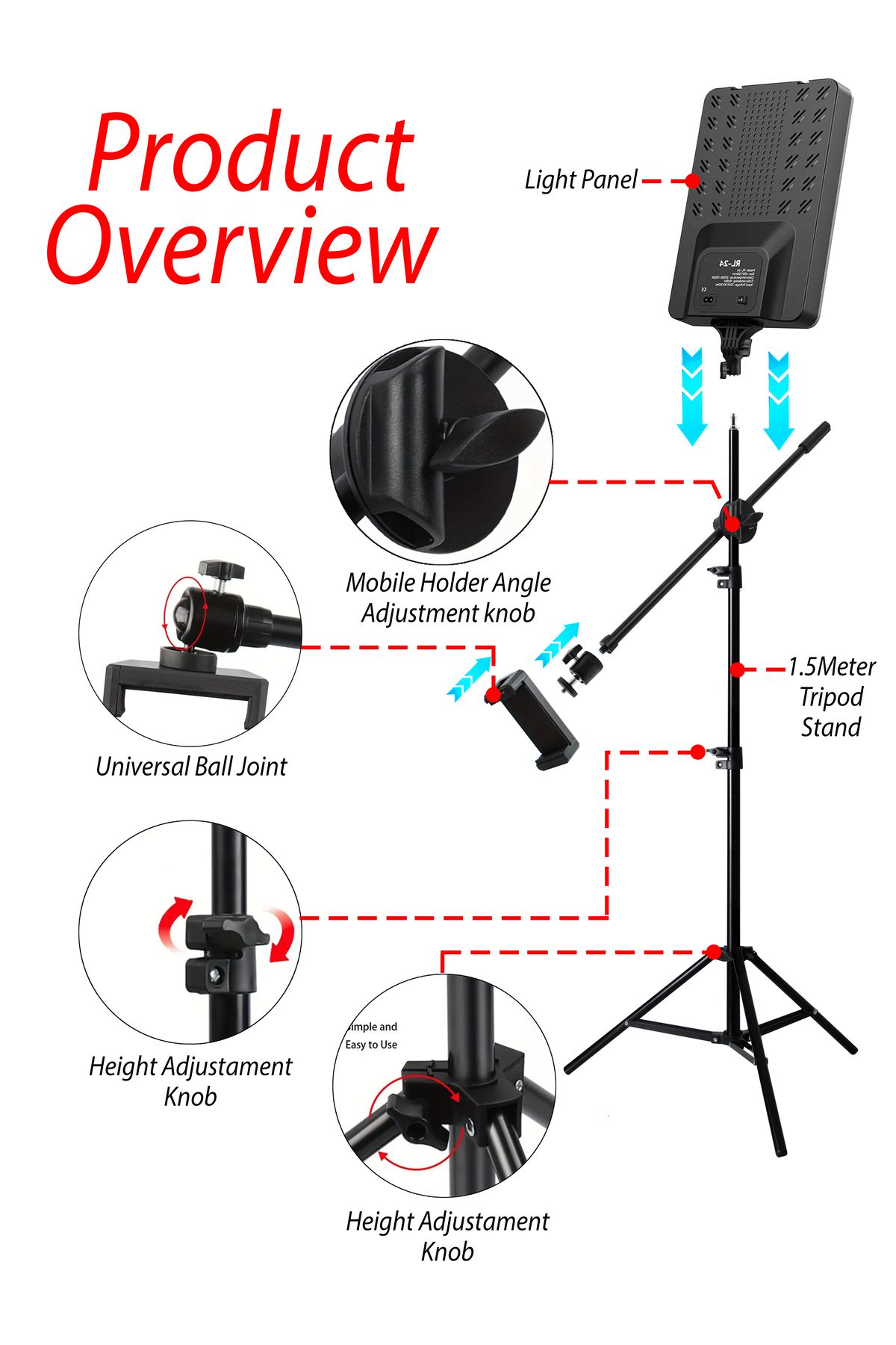 DBLEW-Led Video Light Panel With Tripod Stand And Remote Ultra-thin Borderless Photography Lightning Kit 4