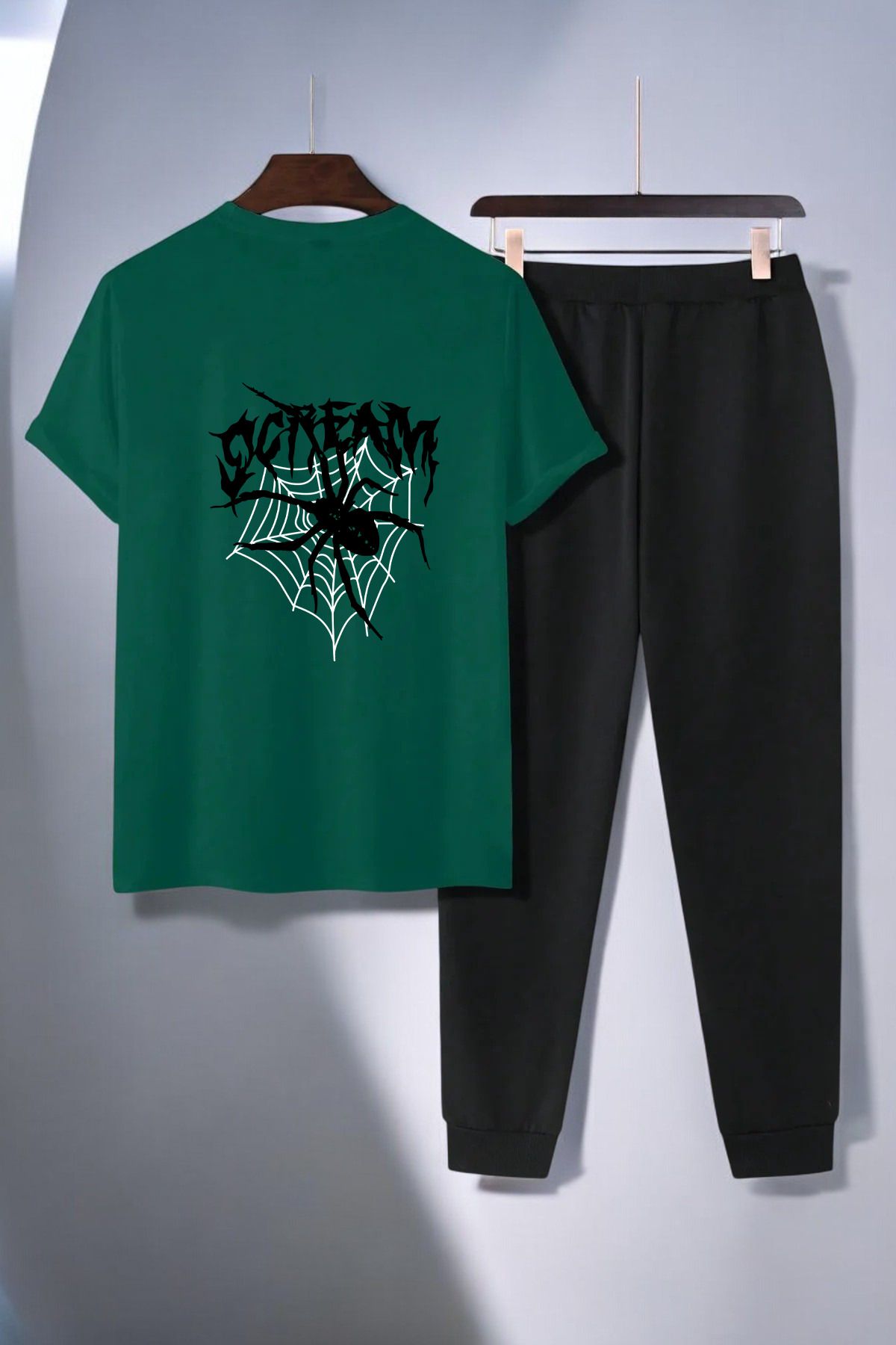 uyguntarz Unisex Scream Siyah Tasarım Basklı Tshirt Eşofman Takımı
