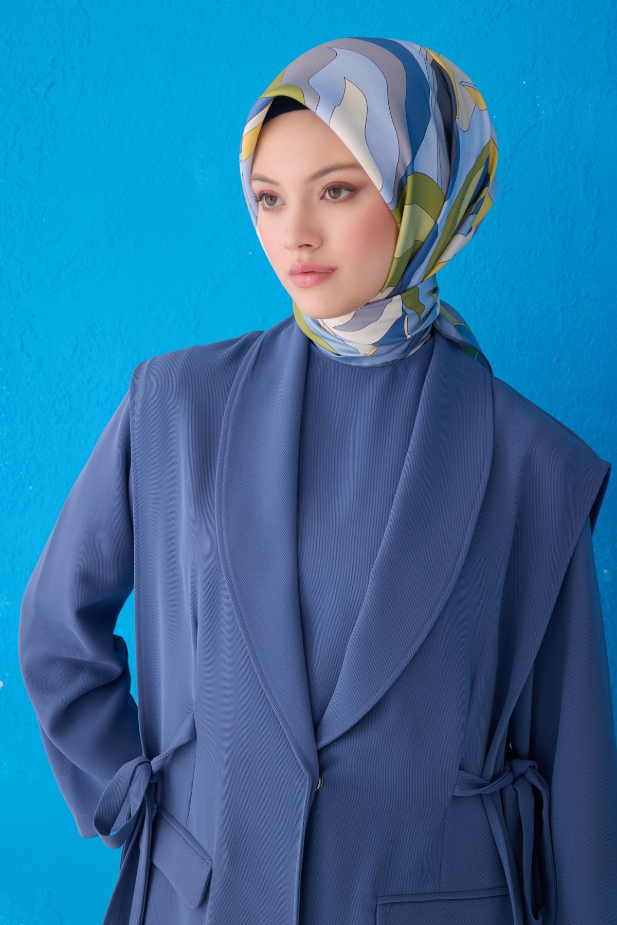 Belli Twill İpek Eşarp Mavi