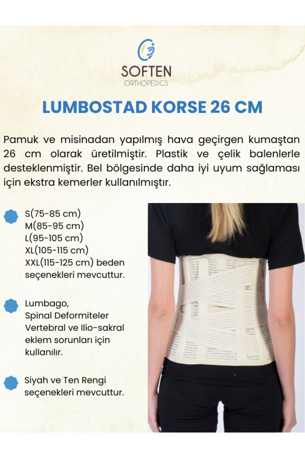 SOFTEN ORTHOPEDICS LUMBOSTAD KORSE 26 CM - LARGE