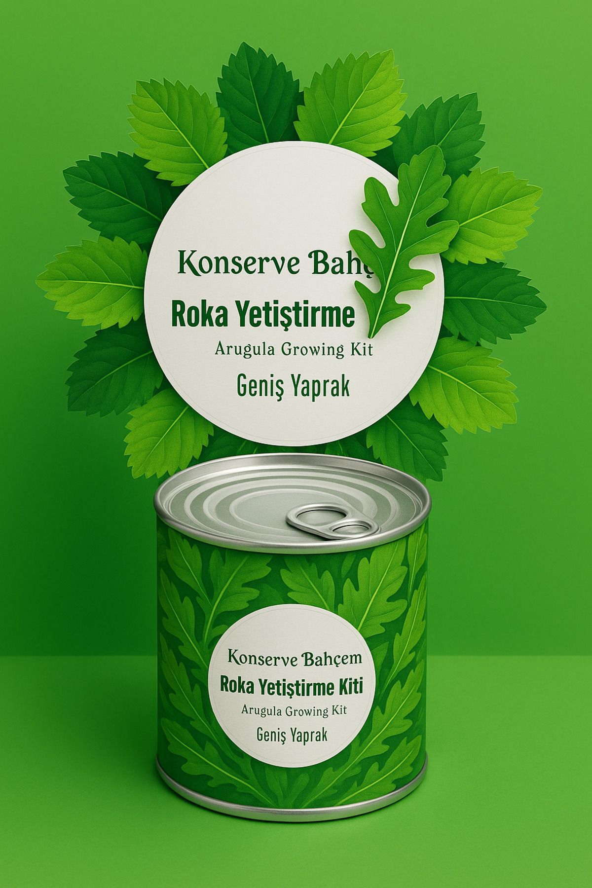 PratikAI Konserve Bahçem İri Yapraklı Roka Yetiştirme Kiti | Evde Kolay & Organik