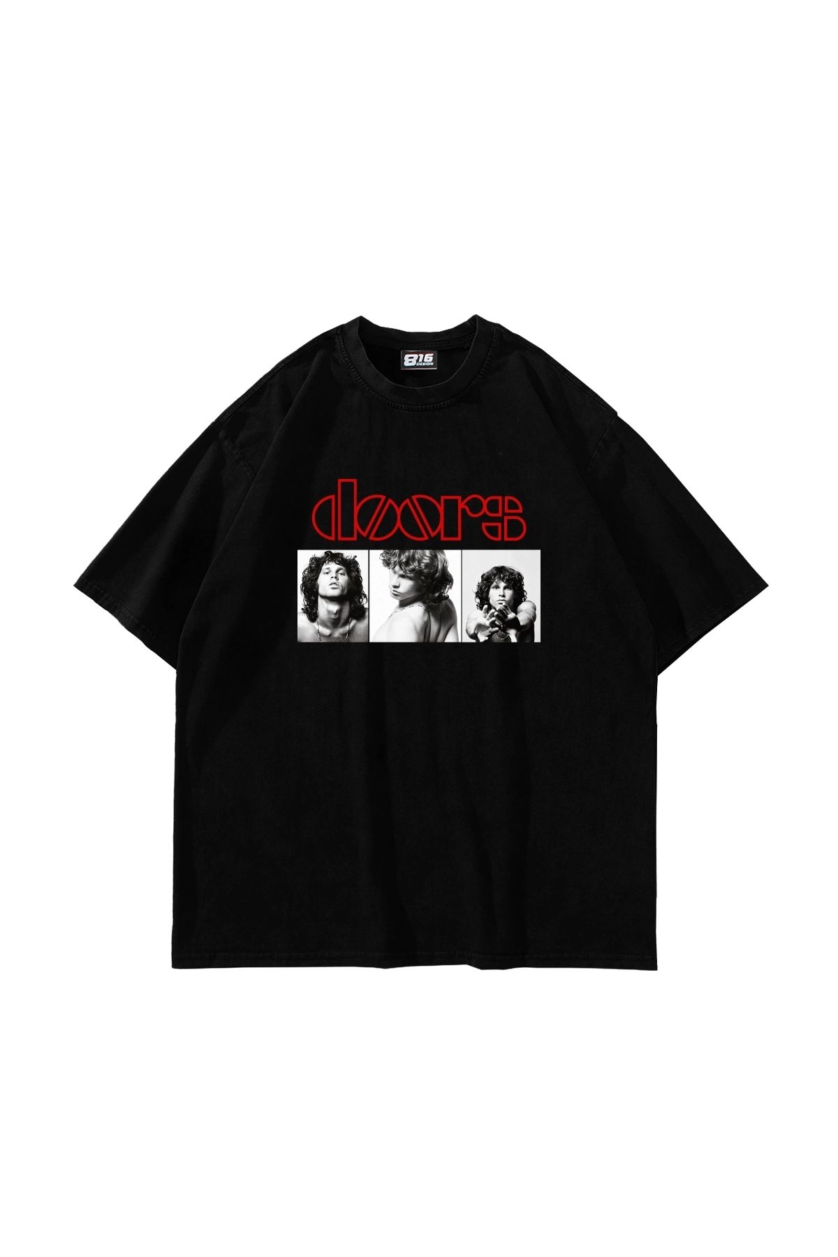 Sekizbiraltı Doors Baskılı Oversize Unisex Siyah Tshirt