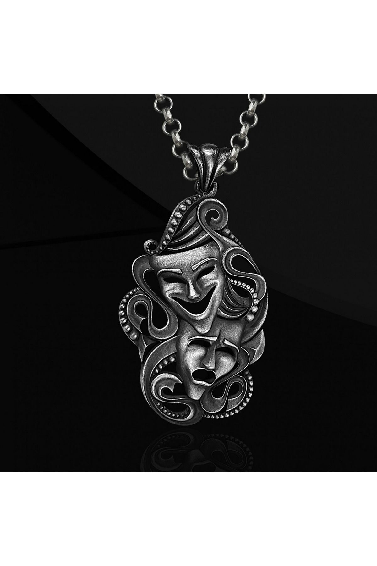 Abel Custom Ring Gümüş Trajedi ve Komedi Maske Kolye