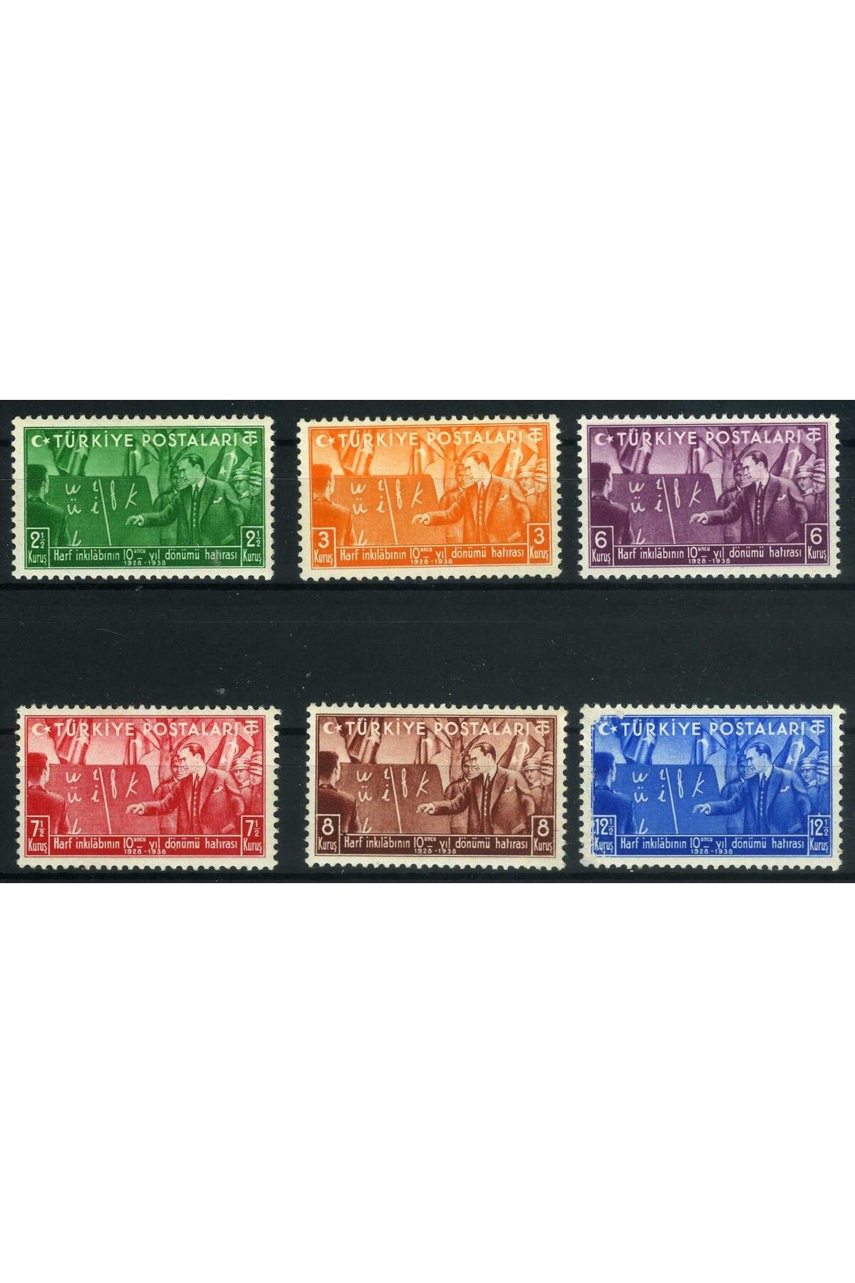 Jupiter Stamps Koleksiyon Pulları,Harf Devriminin 10.Yılı,6 Pul,Konsept Hediyelik,Hobi Dünyası,ASB-0033775521