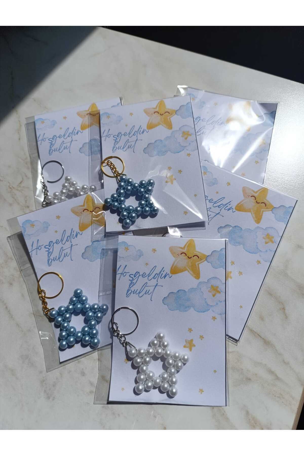 NLYCOLLECTİON İNCİ YILDIZ ANAHTARLIK 20 ADET (KİŞİYE ÖZEL) BEBEK MEVLİDİ, DOĞUMGÜNÜ,HOŞGELDİN BEBEK,HEDİYELİĞİ fotoğrafı 5 (önizleme)