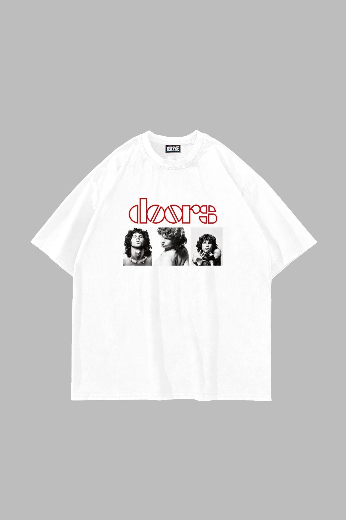 Sekizbiraltı Doors Baskılı Oversize Unisex Beyaz Tshirt
