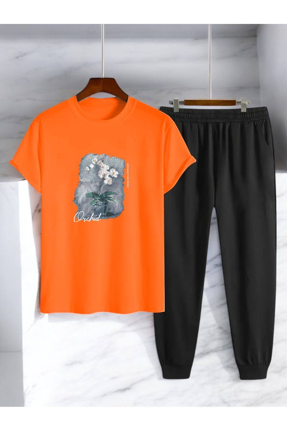 uyguntarz Unisex Saksı Tasarım Basklı Tshirt Eşofman Takımı
