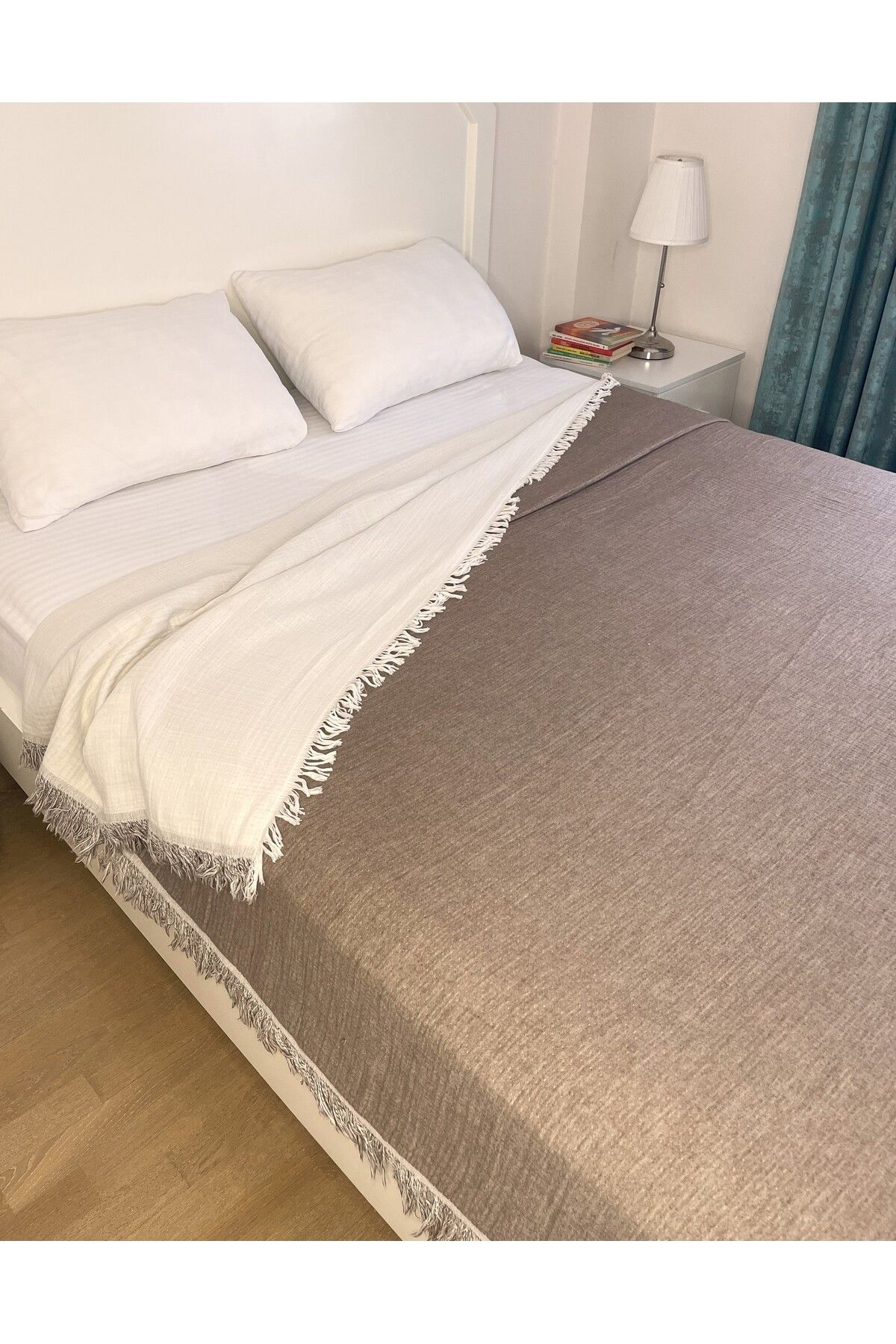 Mujo Home Collection Çift Taraflı Organik Pamuk 4 Katlı Müslin Pike & Örtü – Krem & Kahverengi (Tek Kişilik – 160x220 cm)