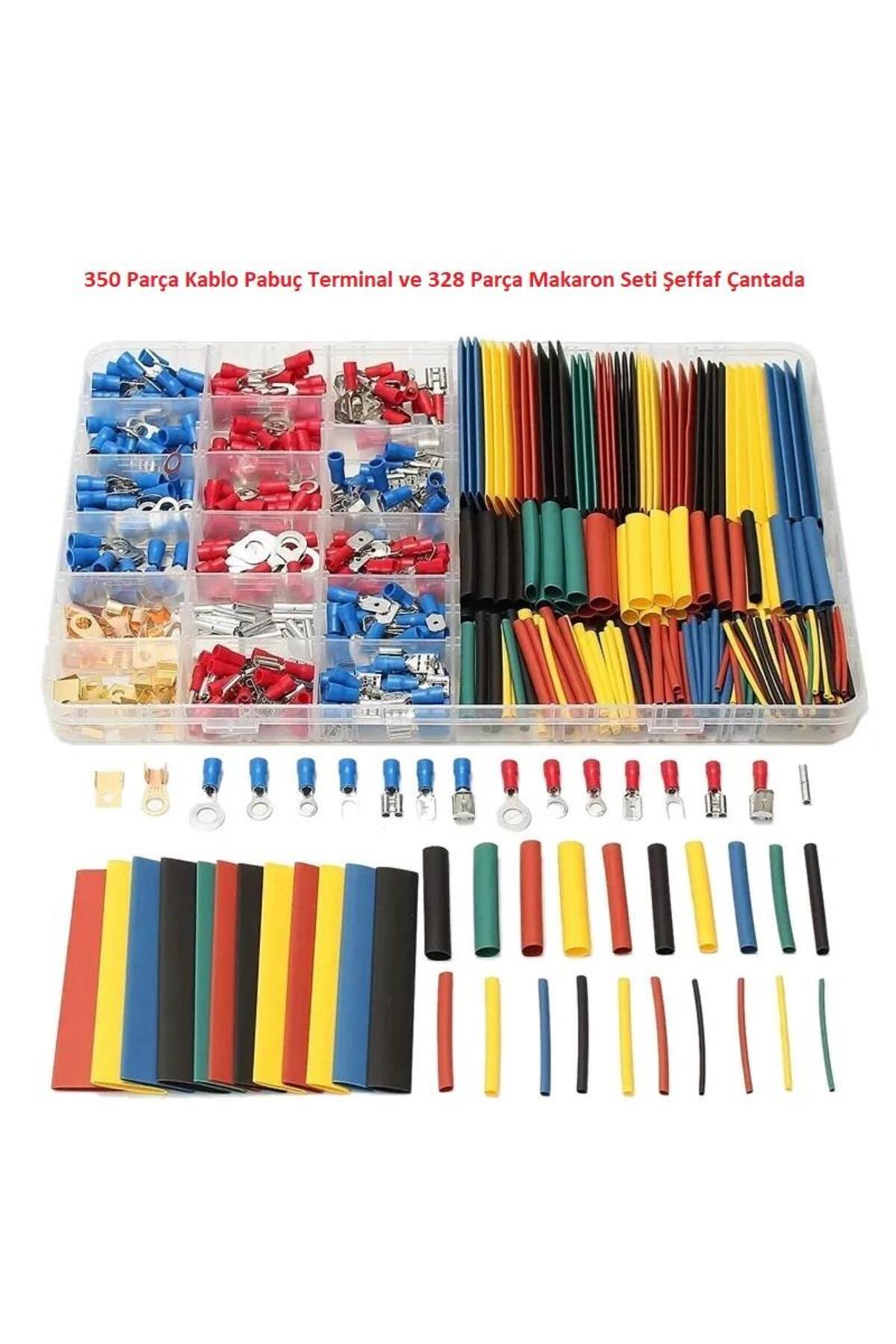 Hatfon Elektronik 350 Adet Kablo Pabuç Terminal ve 328 Parça Makaron Seti Şeffaf Çantada
