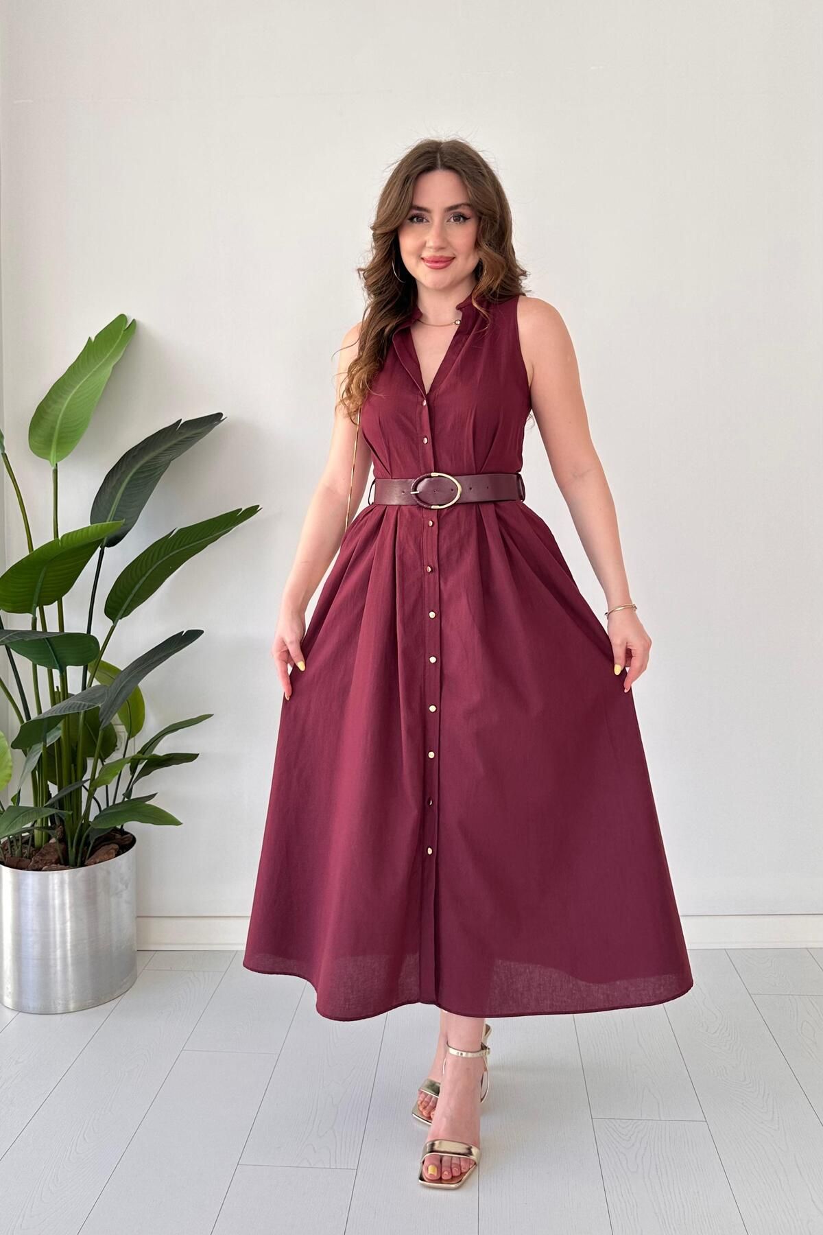 MaziButik Astarlı Summer Elbise Bordo