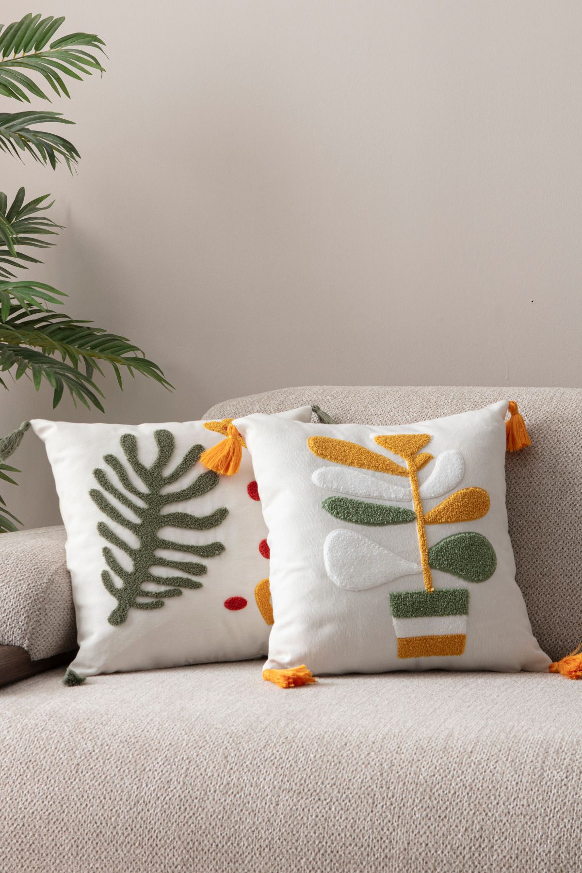 BUGİ HOME COLLECTİON 2'li Comfort Punch Desenli Kırlent Kare Dekoratif Bohem Nakışlı Koltuk Yastık Kılıfı panç 45x45