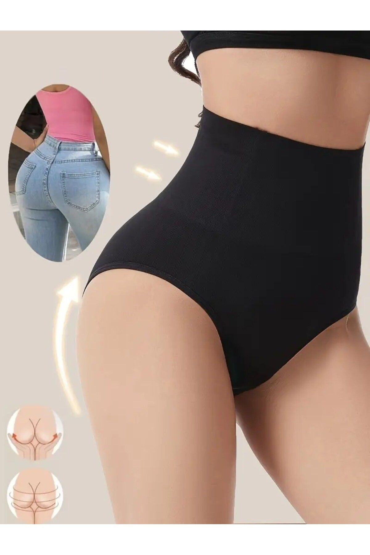 Mabet Model Yüksek Bel Toparlayıcı Korse Push Up Etkili Spor Külot Korse Siyah Renk62