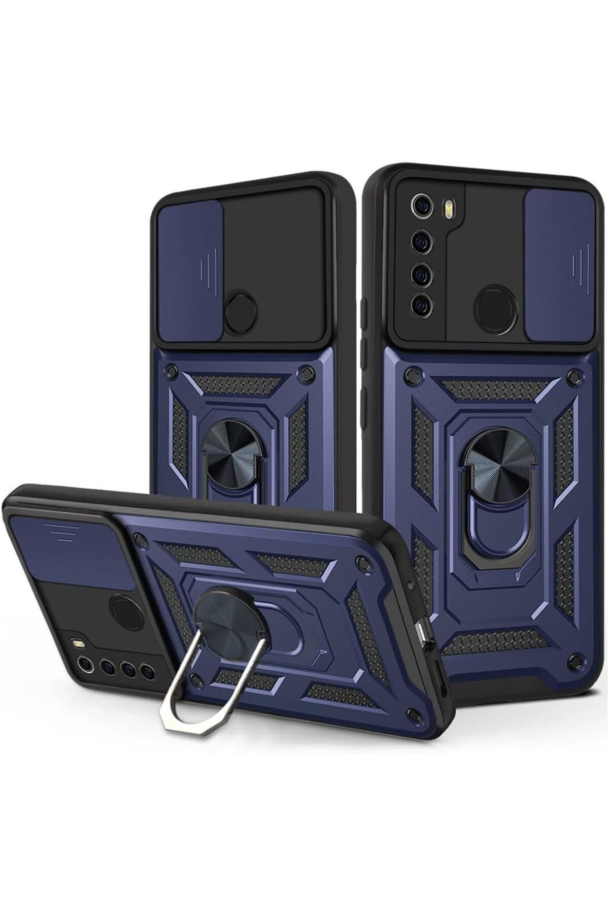 Rivor Xiaomi Redmi Note 8 Uyumlu Kılıf Kamera Sürgülü Standlı Yüzüklü Darbe Emici Zırh Koruyucu Tank Kapak