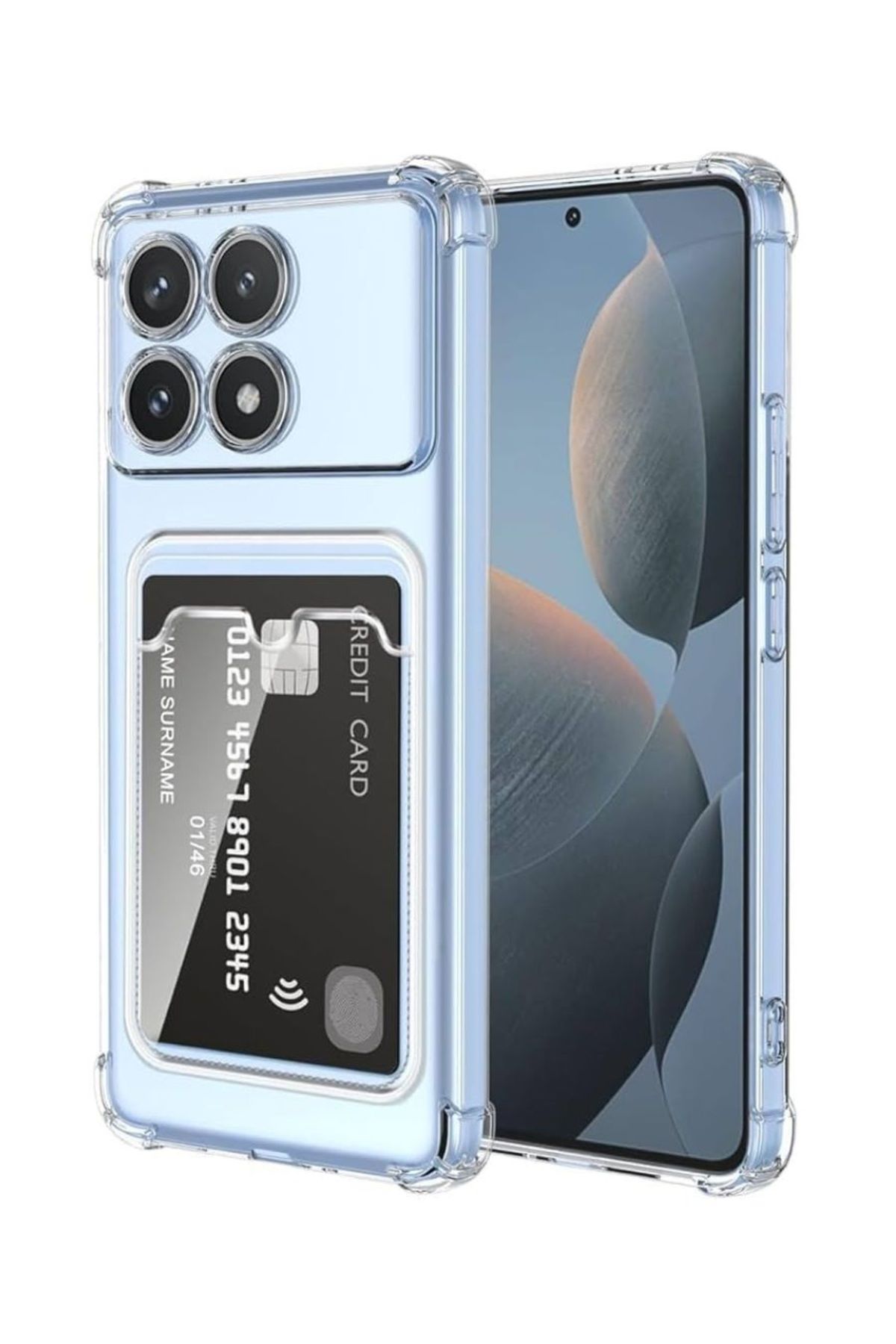 HANPORIUM Poco X6 Pro Kılıf Darbe Emici Köşe Korumalı Kartlıklı Cüzdanlı Silikon Kapak - Füme