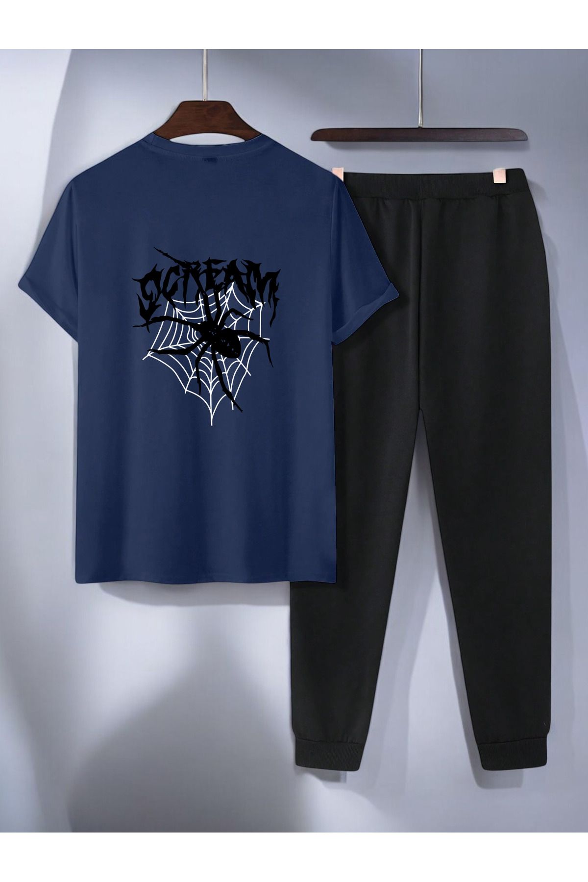 uyguntarz Unisex Scream Siyah Tasarım Basklı Tshirt Eşofman Takımı