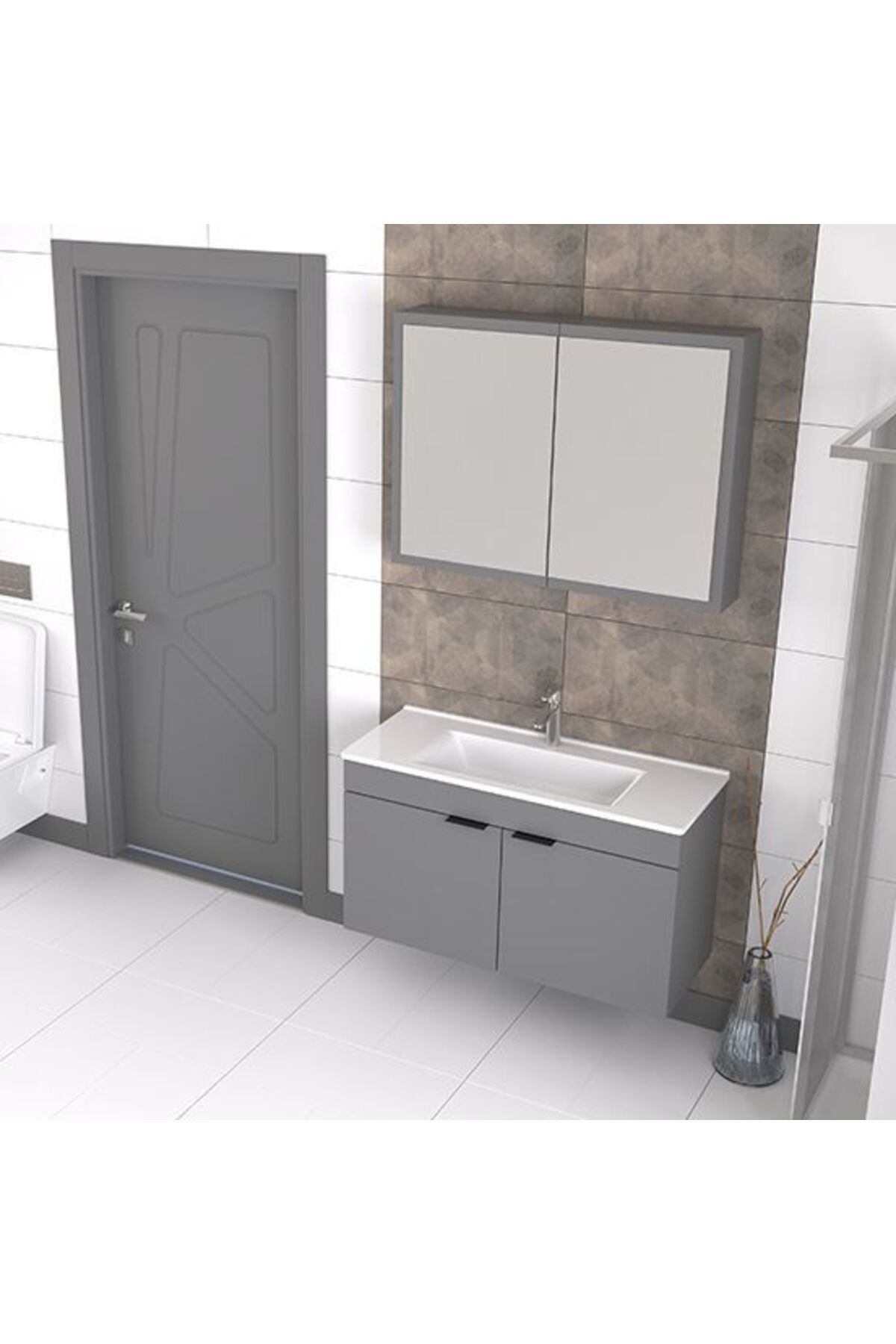 BİANİ FİX Biani Fix Loft 100 cm Mat Gri Banyo Dolabı