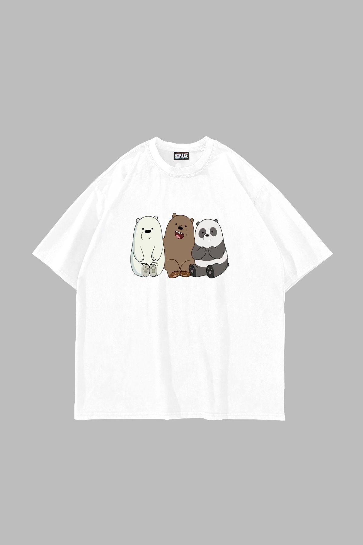 Sekizbiraltı Bears Baskılı Oversize Unisex Beyaz Tshirt
