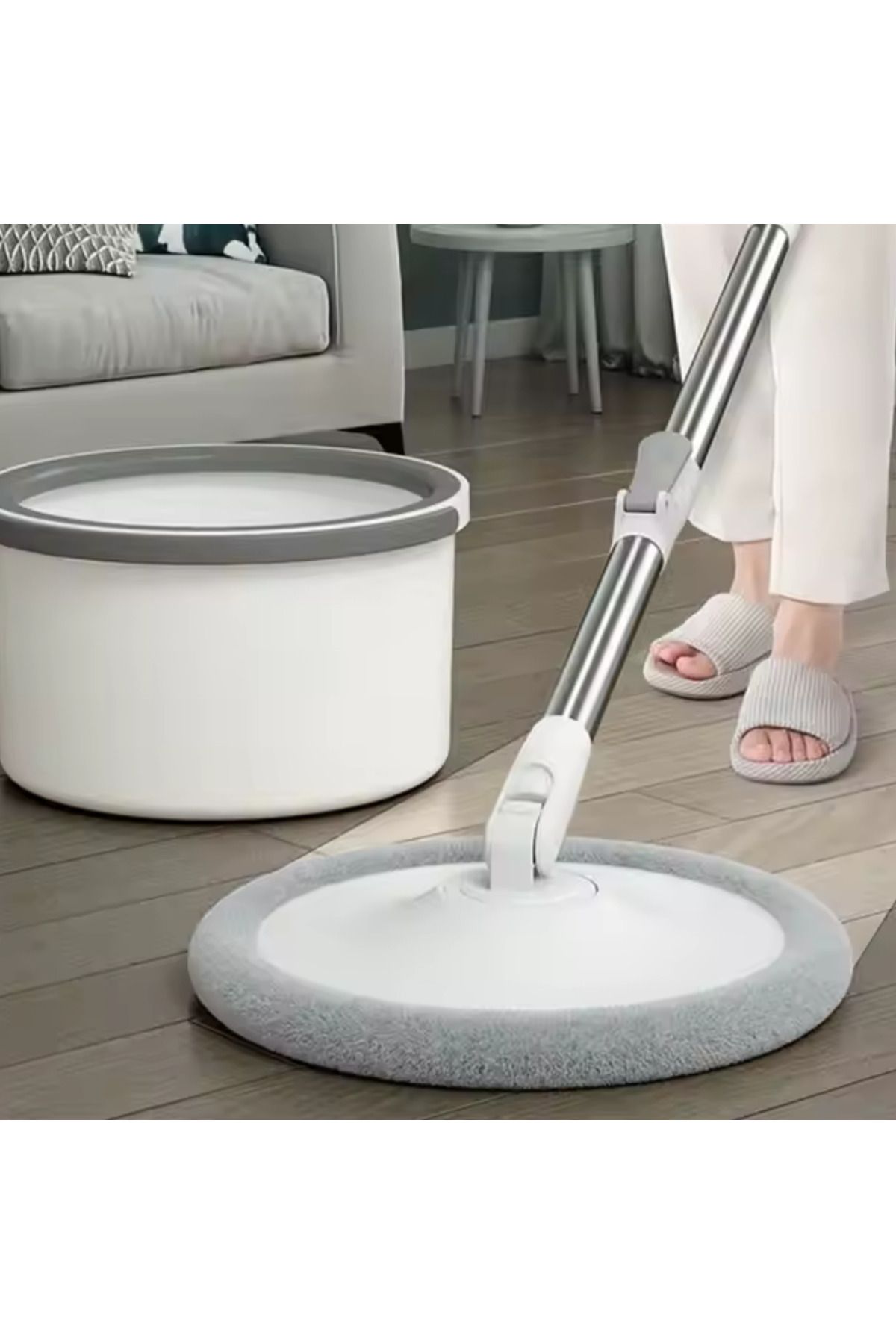 Denx-ممسحة ذكية دوارة 360 درجة ودلو، مجموعة ممسحة مسطحة منفصلة ذاتيًا مع 2 وسادات من الألياف الدقيقة 4