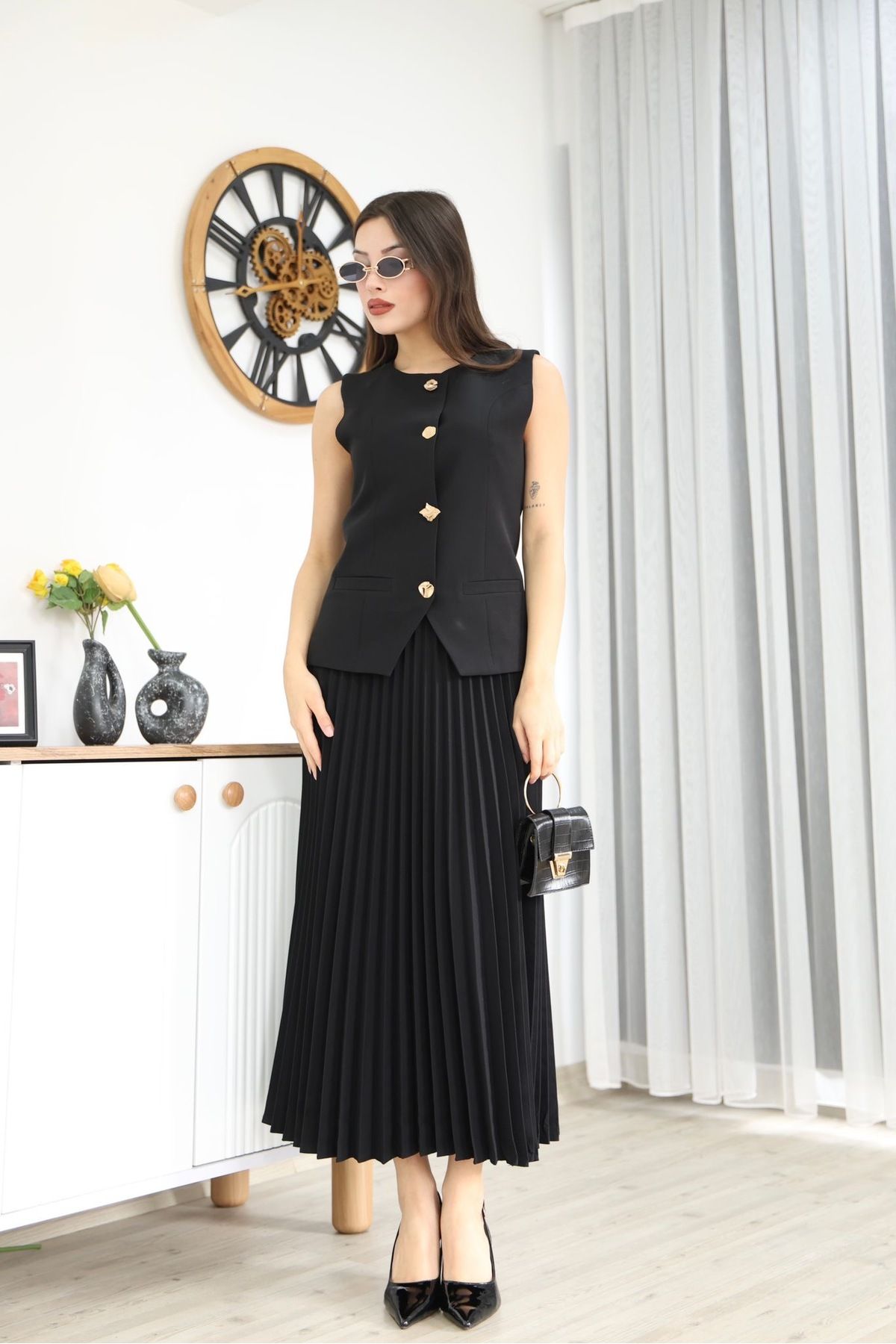 Ekim Store Piliseli Etekli Ikili Blazer Yelekli Takım