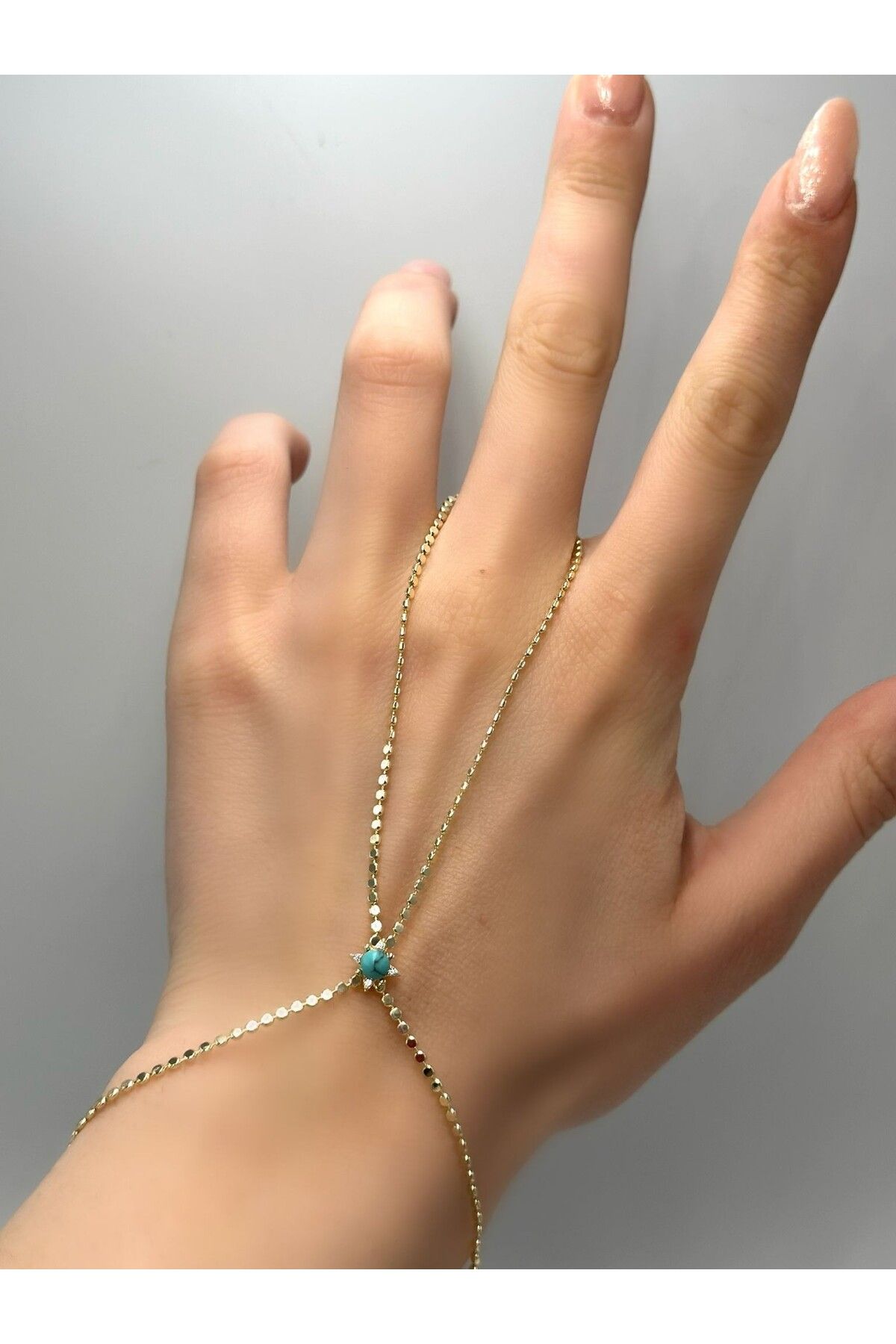 MyladyAccessoriess Firuze Taş Ve Ezme Zincir Detay Çelik Şahmeran