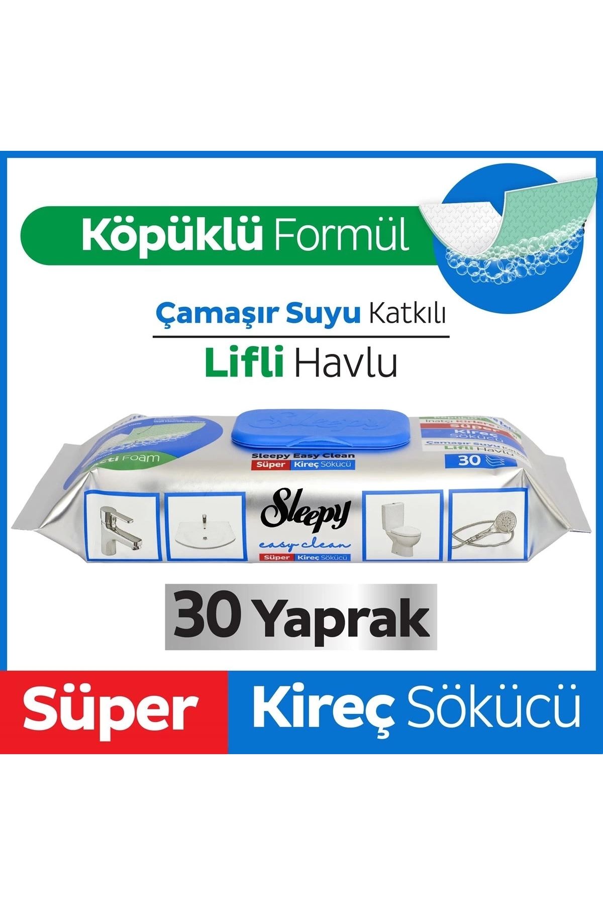 Sleepy KİREÇ SÖKÜCÜ ÇAMAŞIR SUYU KATKILI YÜZEY TEMİZLİK HAVLUSU 30 YAPRAK SLEEPY
