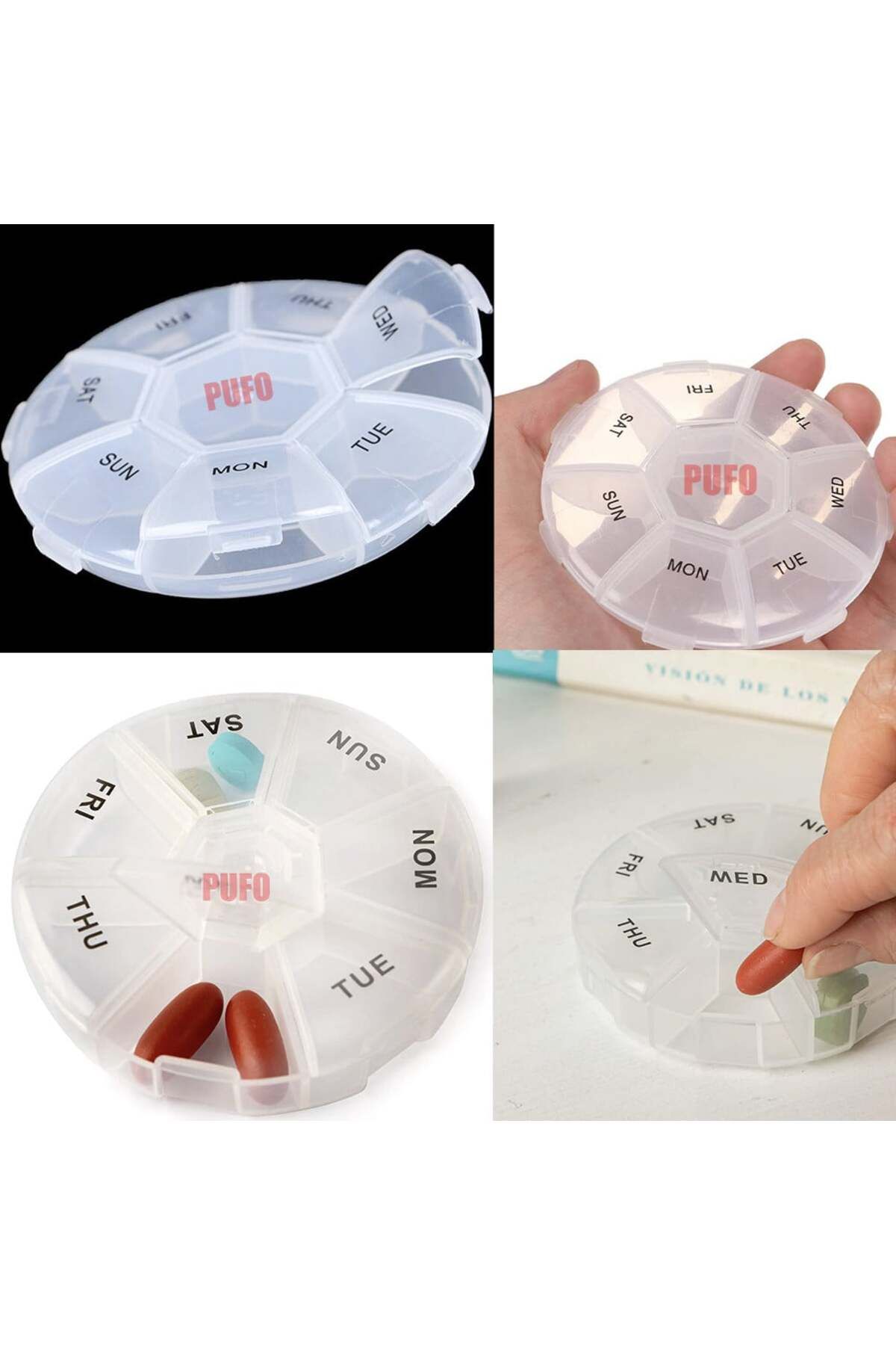 PUFO-Round box for organizing medicines, vitamins or supplements for a week, Pufo Pill, 9 cm, transparent 2