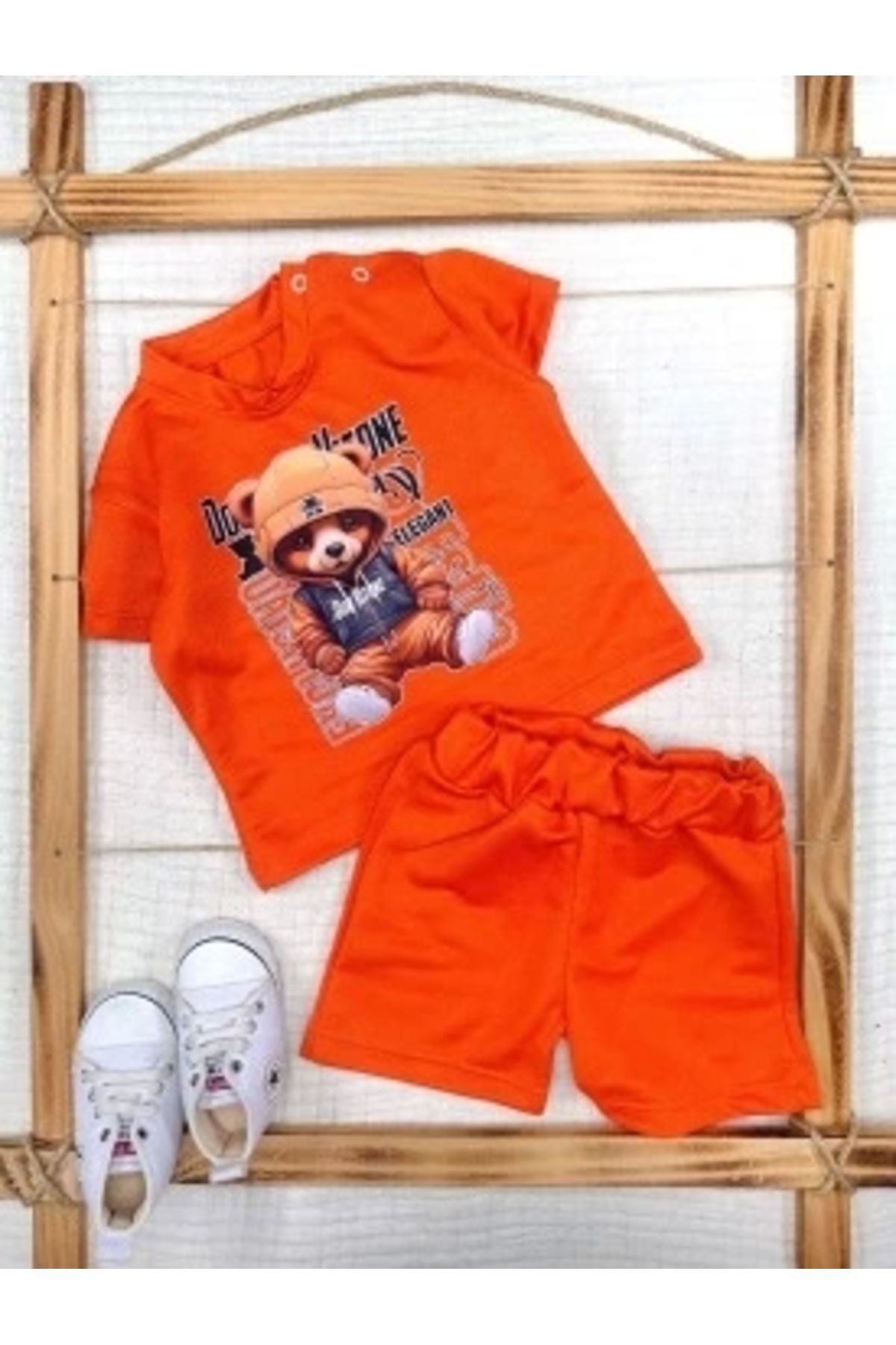 Diji Baby 9-12-18-24 Ay Dansçı Ayıcık Baskılı Şortlu Kısa Kollu Tişört 2li Erkek Bebek Takımı