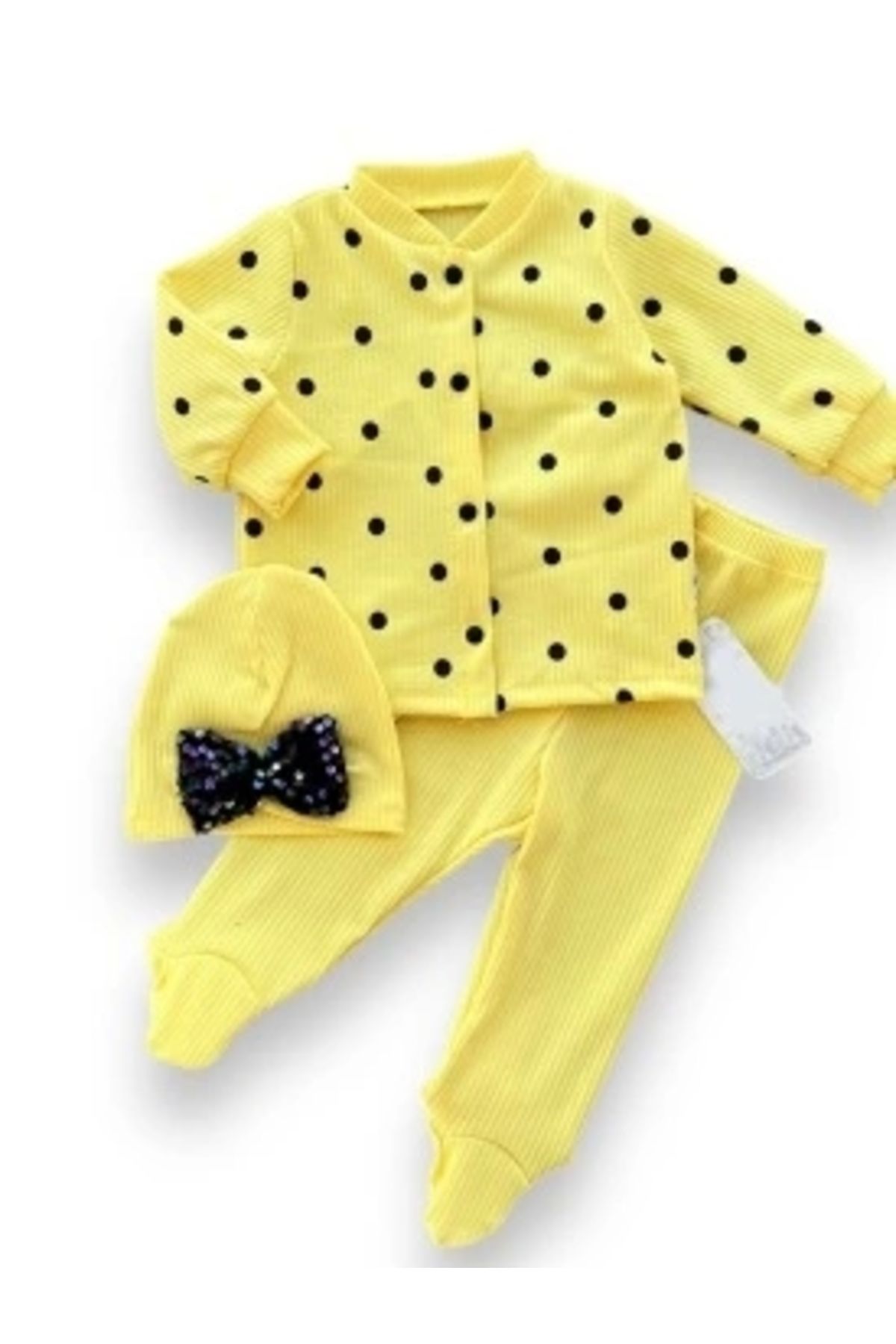 Diji Baby 3-6-9-12 Ay Puantiyeli Şapkalı Çıtçıt Kapamalı Patikli 3lü Kız Bebek Takımı