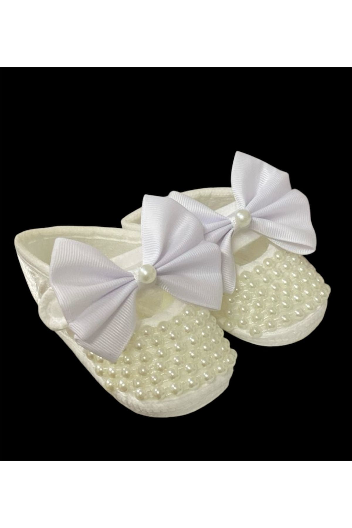Massaltay Kız Bebek Parlak İncili Patik – 0-6 Ay, 10cm, Cırtcıtlı, Hediyelik Lüx Model