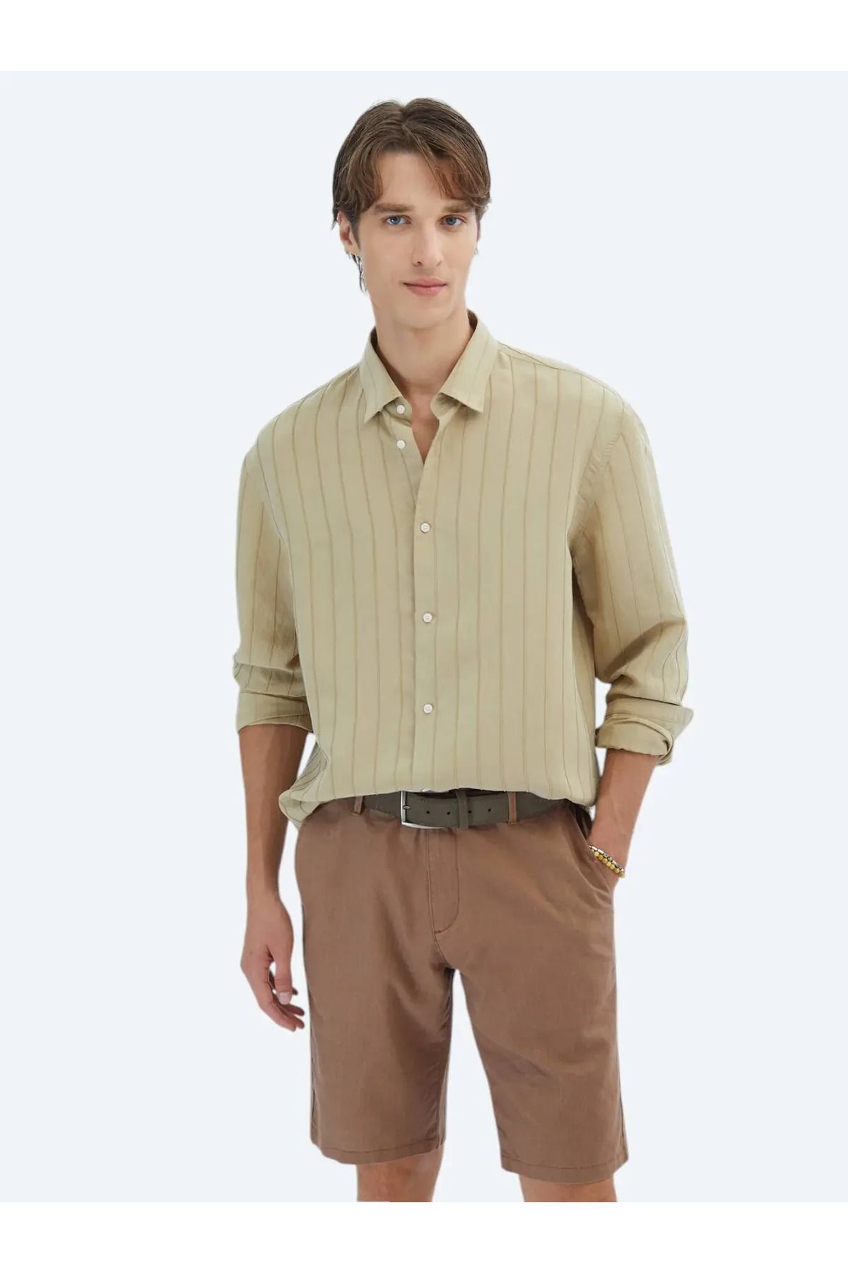 Kip Limon Küfü Oversize Fit Dokuma Casual Gömlek