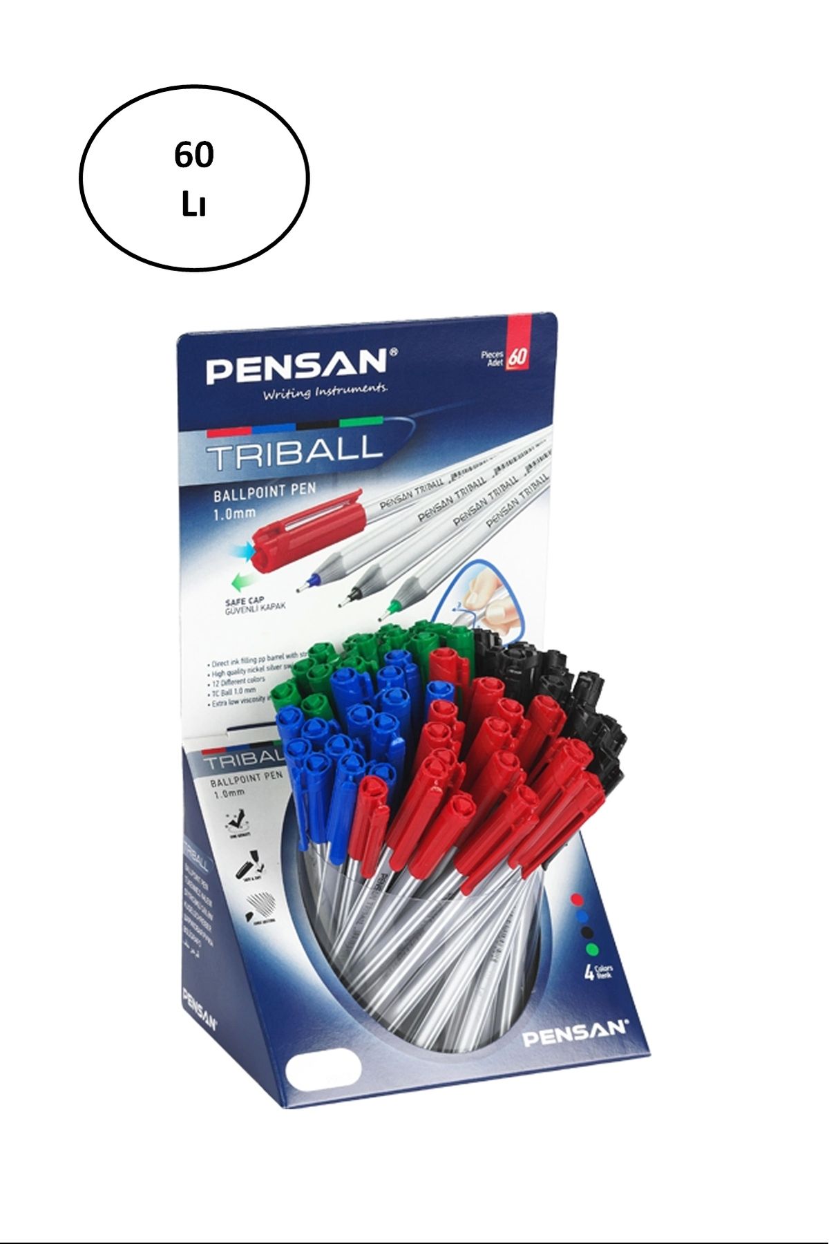 PRATİKOBA Pensan Tükenmez Kalem Triball 1.0 MM Bilye Uç MSKY 1003 60'lı