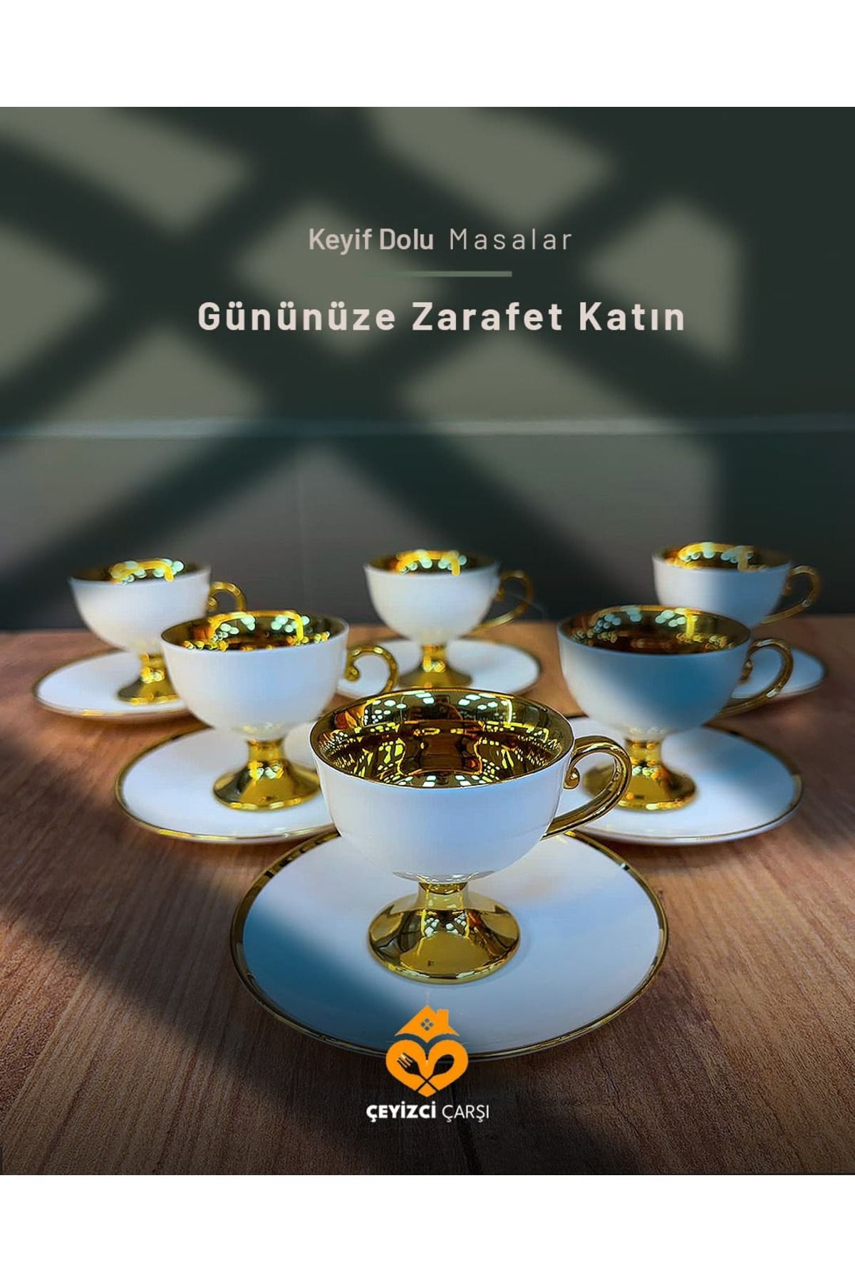 ÇEYİZCİ ÇARŞI ARADIĞIN HERŞEY TEK TIKLA Altın Yaldızlı Lüks 6'lı Kahve Fincan Takımı – Modern Şık Zarif Tasarım